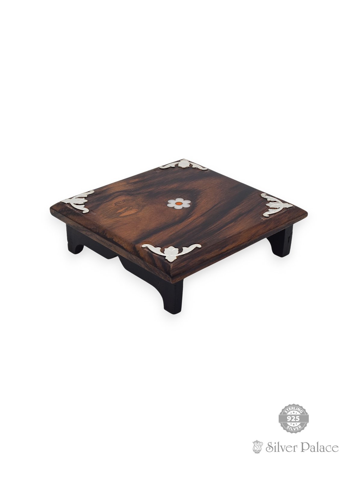 WOOD PEEDAM WITH 925 SILVER DECORATIONS FOR POOJA ROOM SUR COLLECTION