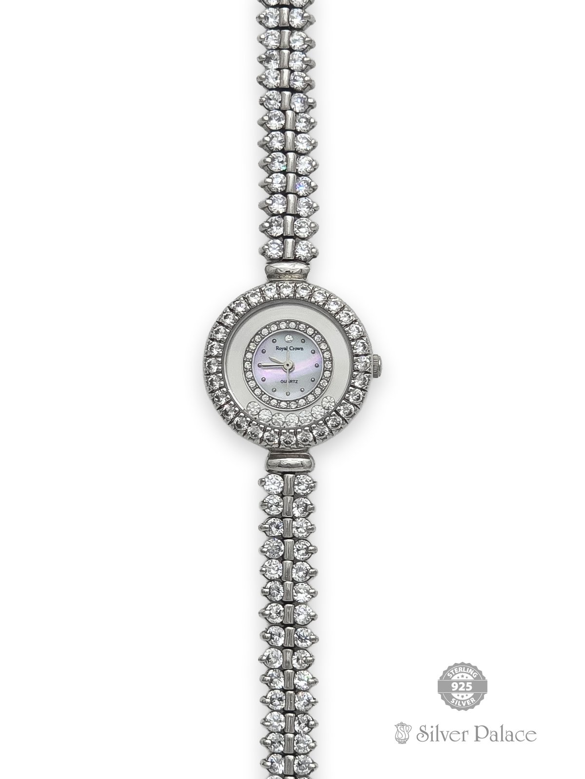 92.5 STERLING SILVER CUBIC ZIRCONIA WTIH CIRCLE DIAL WATCH FOR GIRLS