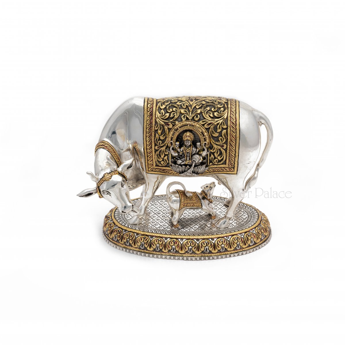 PURE SILVER ANTIQUE FINISH GOMATHA WITH GOLDEN LINING