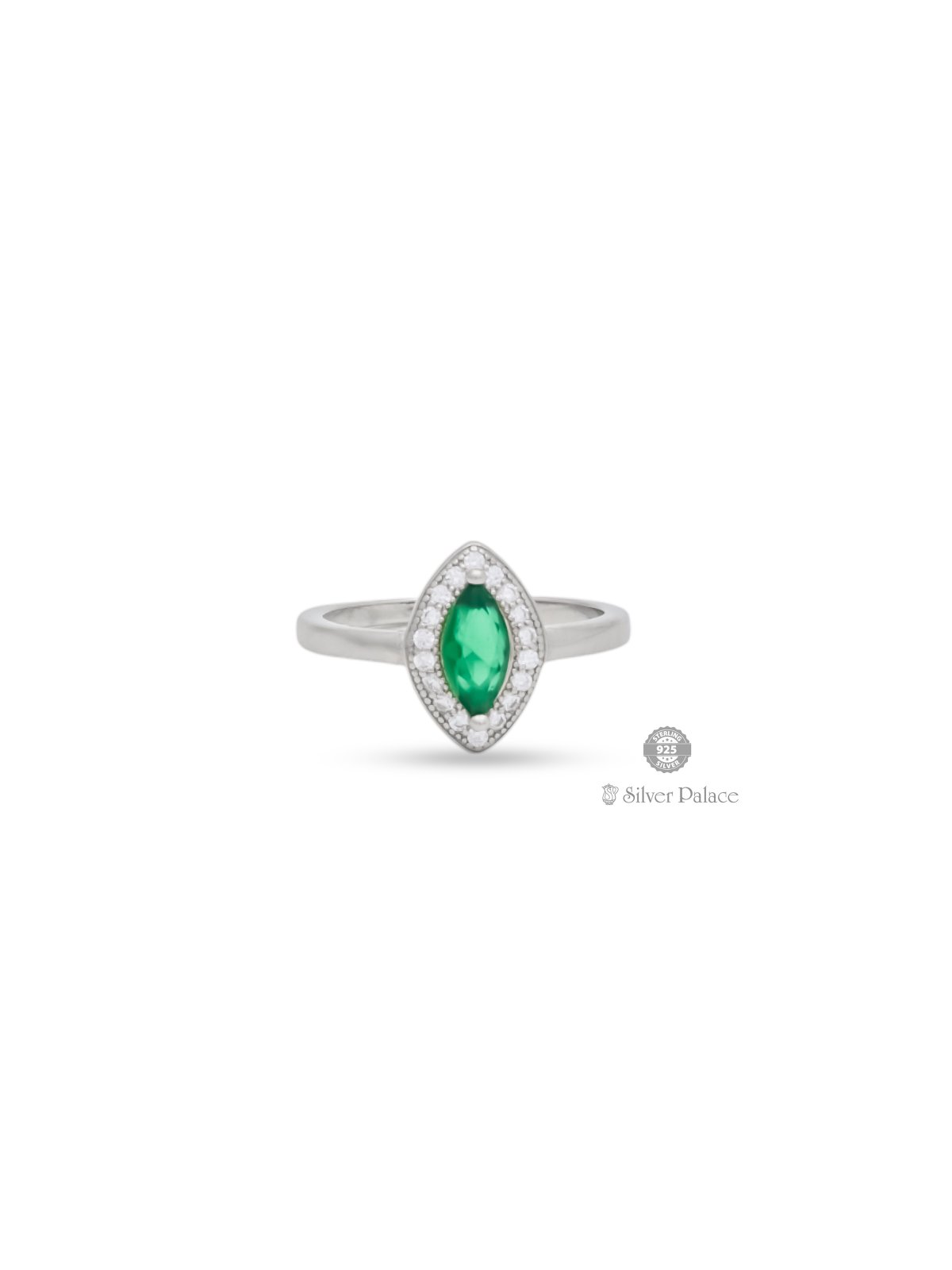 925 STERLING SILVER EYE SHAPE GREEN STONE RING FOR GIRLS PUYA COLLECTION 