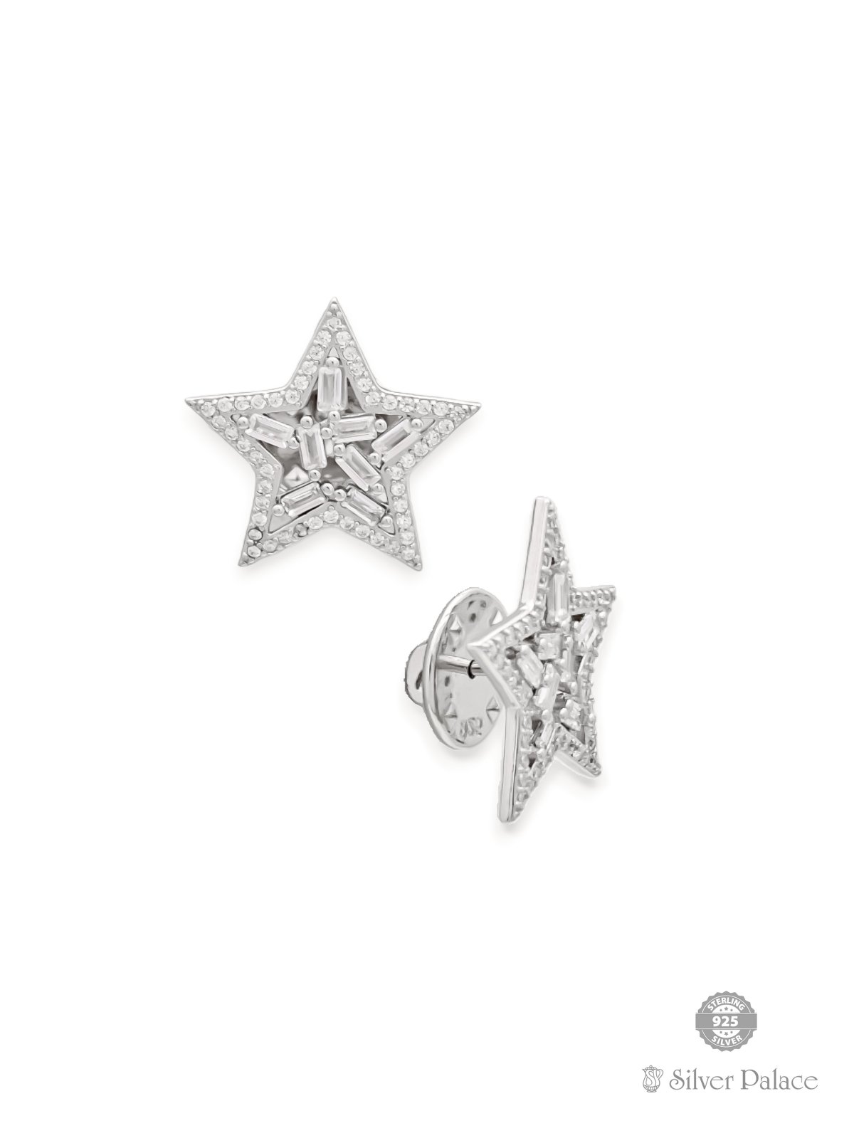 925 STERLING SILVER STAR DESIGN WITH CZ STONES COLLAR BUTTON 