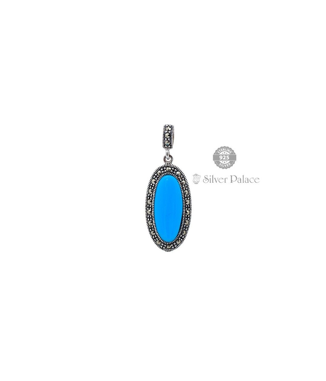 92.5 Oxidized Silver Prite Collection Turquoise & Marcasite Pendant Sets for girls