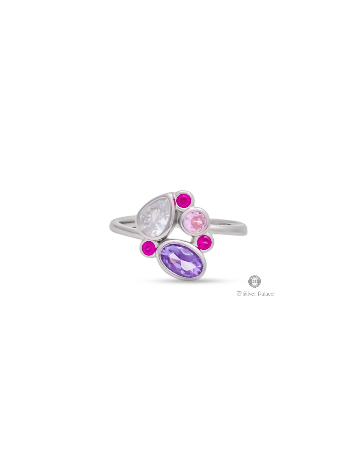 92.5 STERLING SILVER MULTI COLOR STONE DESIGN RING FOR GIRLS PRITTI COLLECTION 