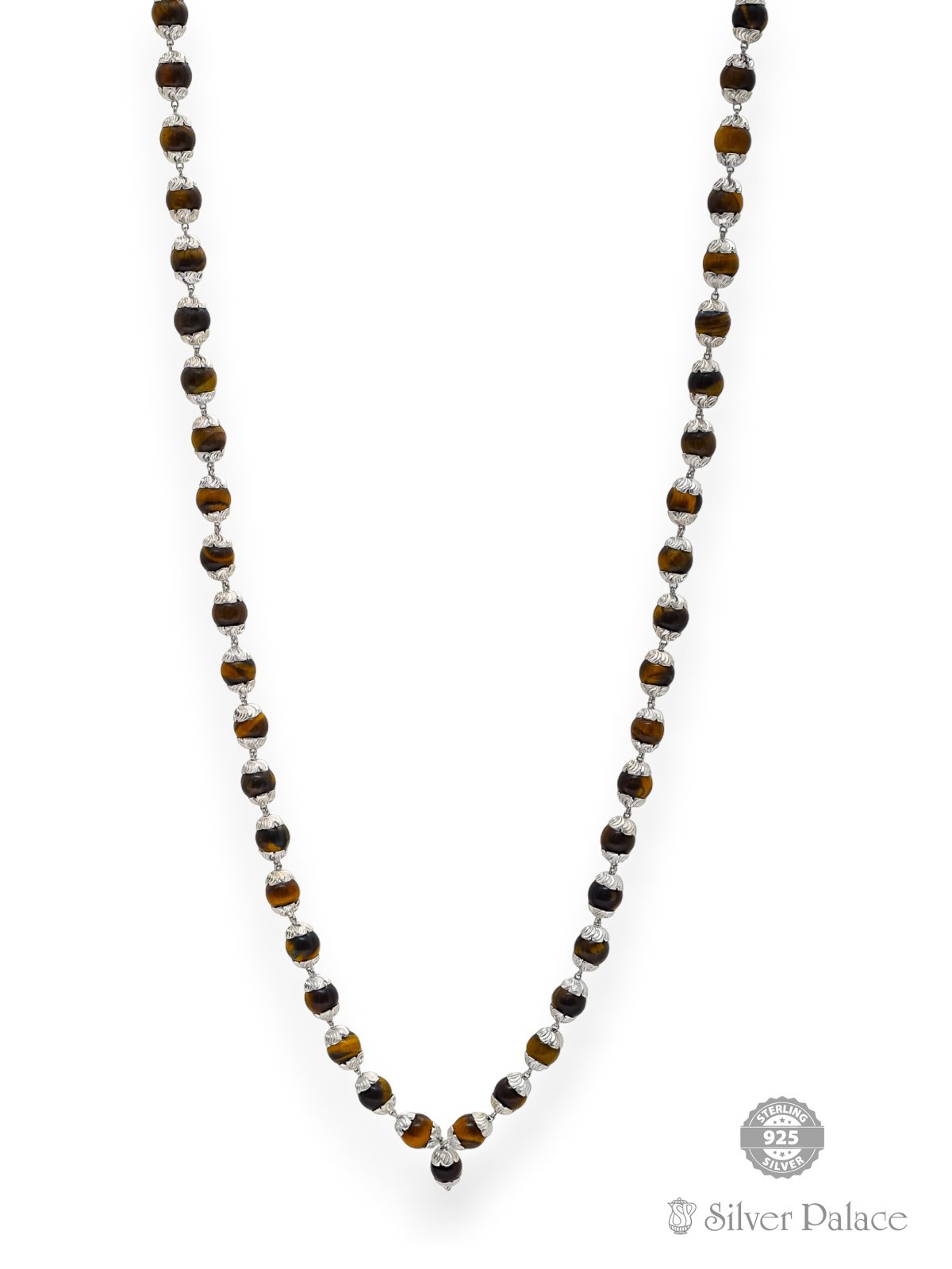 925 STERLING SILVER 8 MM  WITH 54 BEADS TIGER EYE MAALA