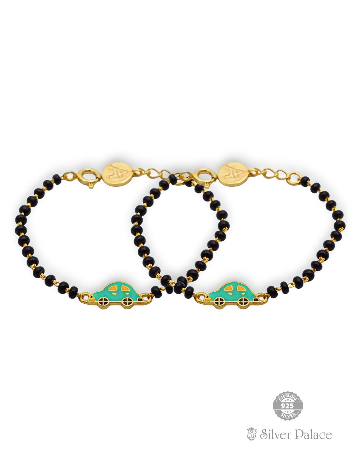 925 SILVER GOLD POLISHED BLACK BEADS NAZARIA BRACELET FOR KIDS ARJITA COLLECTION 