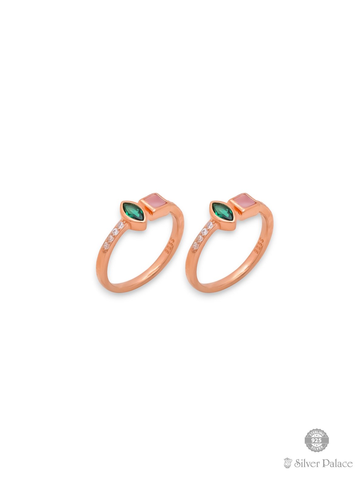 925 SILVER ROSE GOLD POLISHED GREEN STONE WITH CZ TOE RING SHEYA COLLECTION 