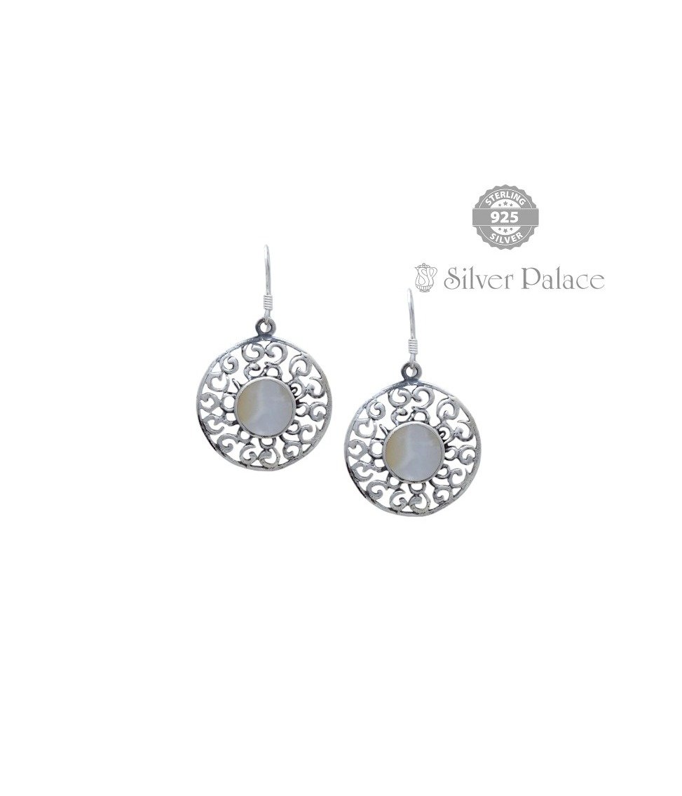 Pure Silver Trishe Collection Rainbow Moonstone Circular Earrings For Girls