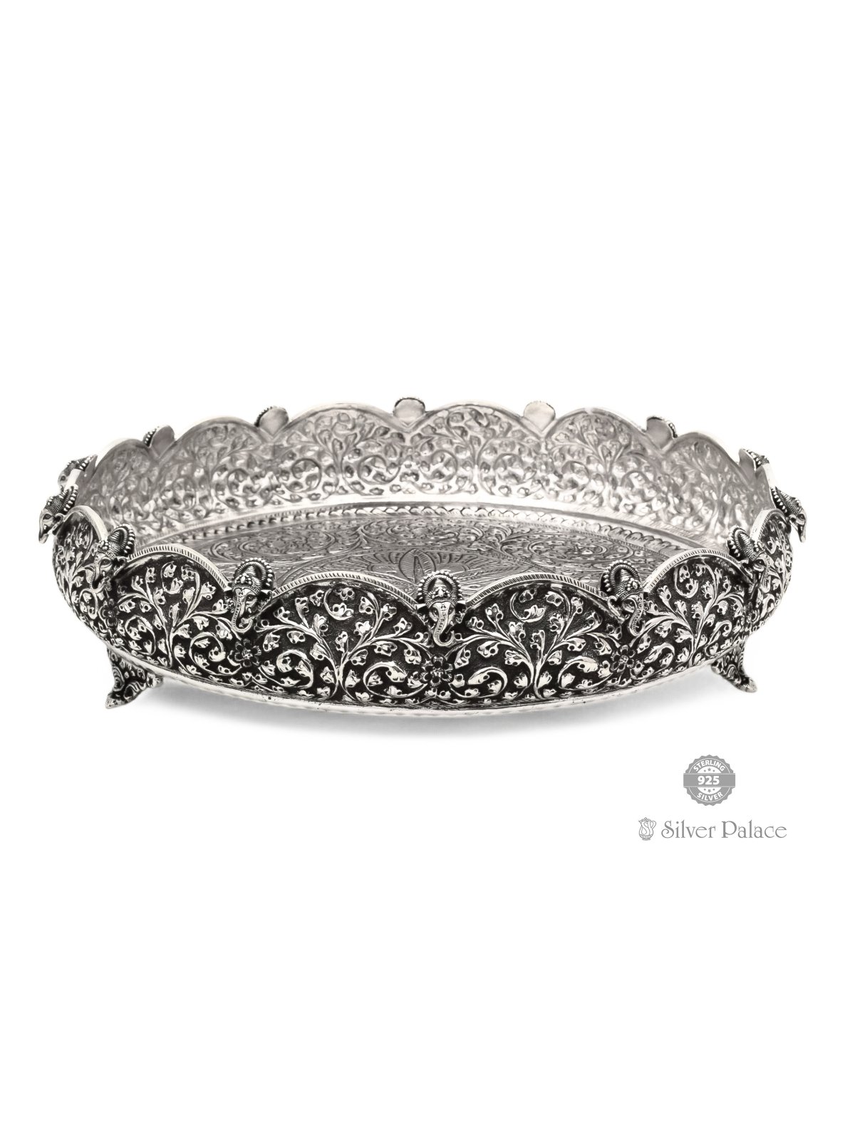 925 OXIDISED SILVER GANESH HEAD AND FLORAL ENGRAVING PLATE FOR MULTIPURPOSE 