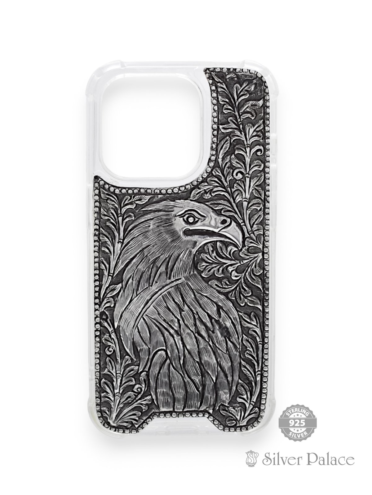 925 STERLING SILVER EAGLE DESIGN PHONE CASE FOR IPHONE 15 PRO