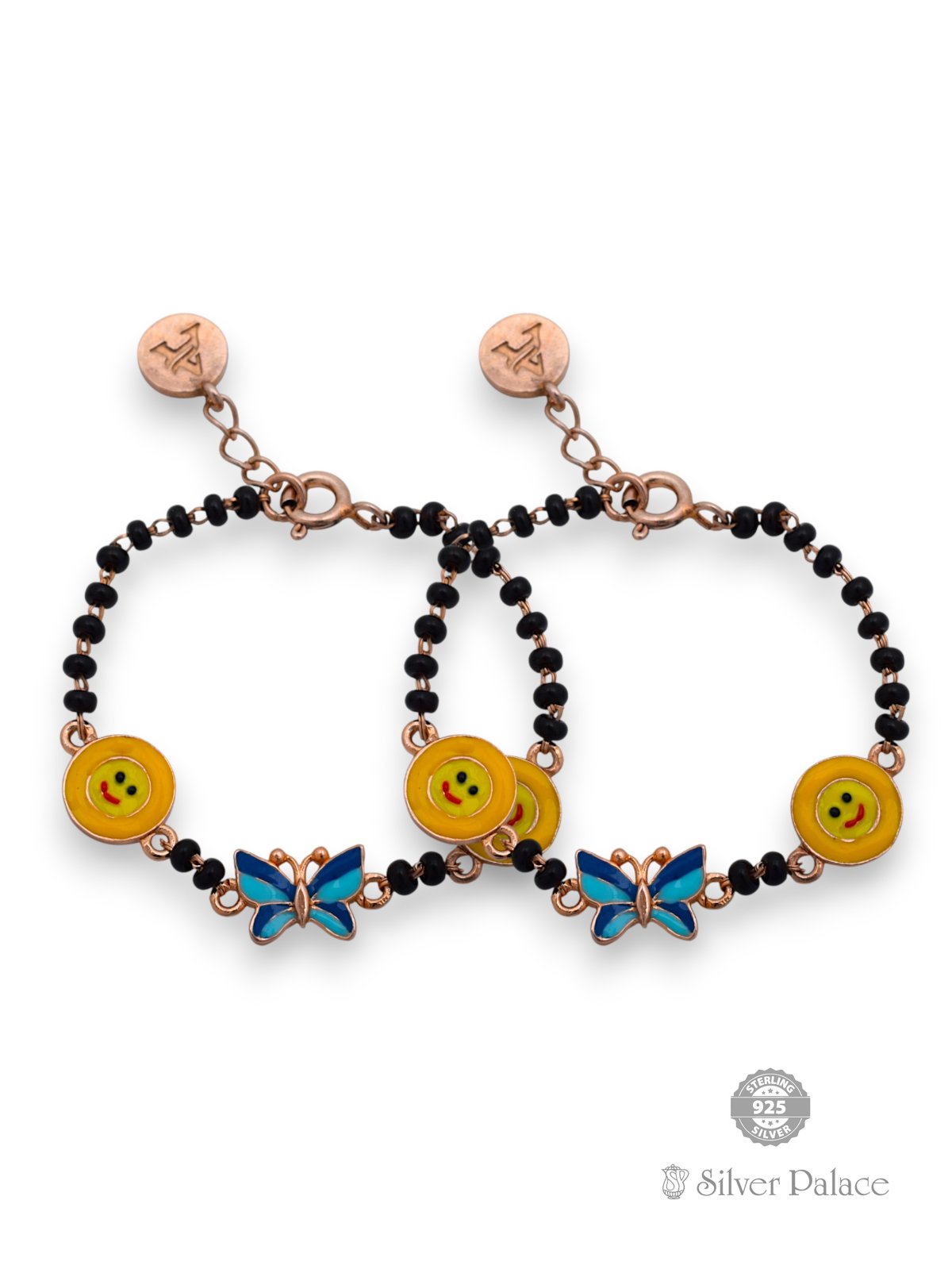 925 SILVER ROSE GOLD SMILEY EMOJI HANGING ANKLETS FOR KIDS ARJITA COLLECTION 