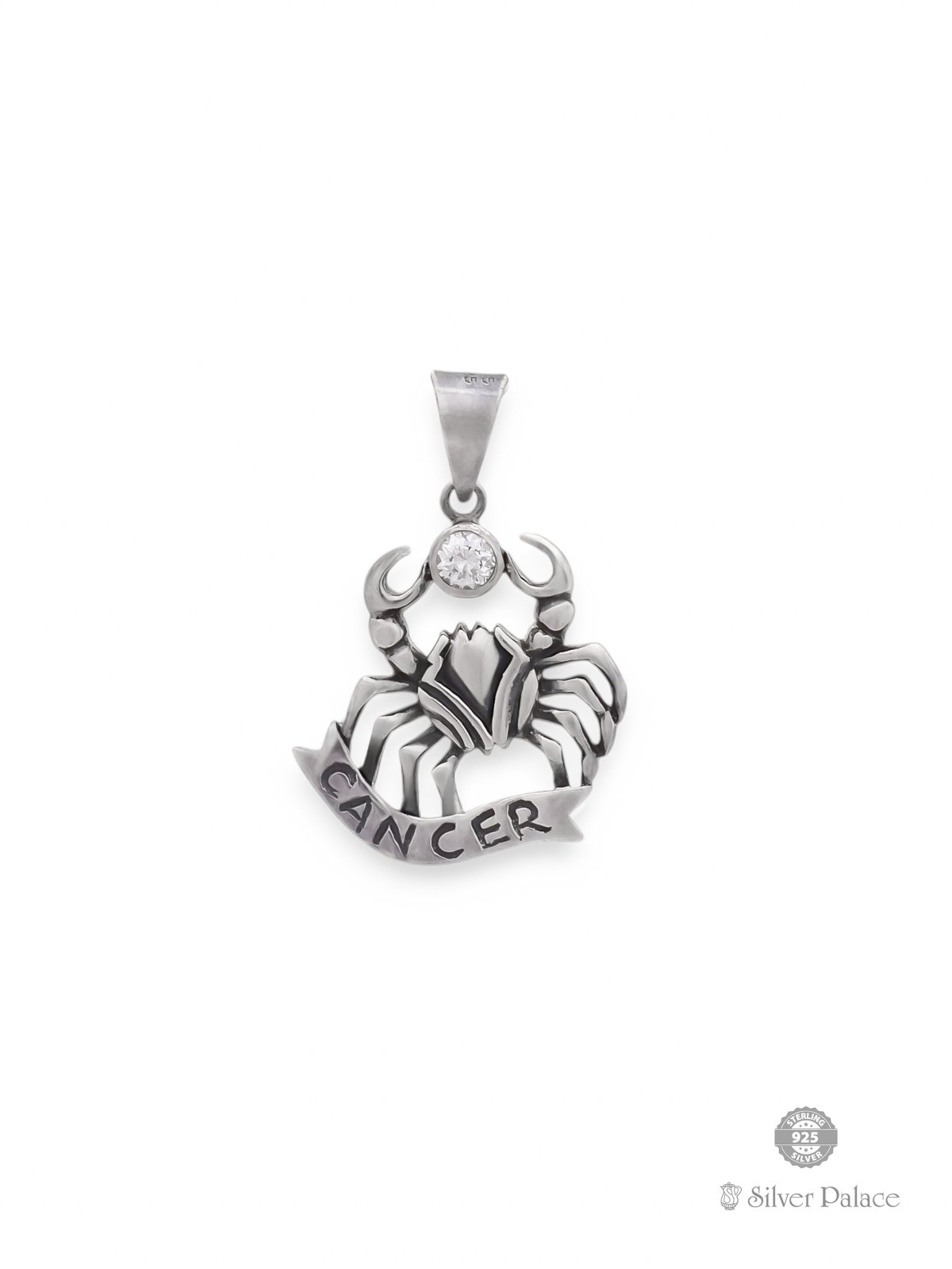 925 OXIDISED SILVER CANCER SIGN ZODIAC PENDANT WITH CZ STONE 