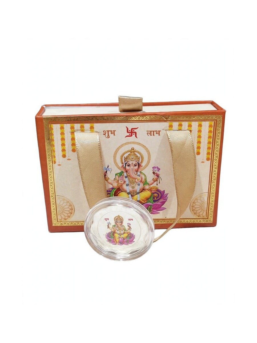 999 PURE SILVER COIN WITH GANESH- PRADE COLLECTION