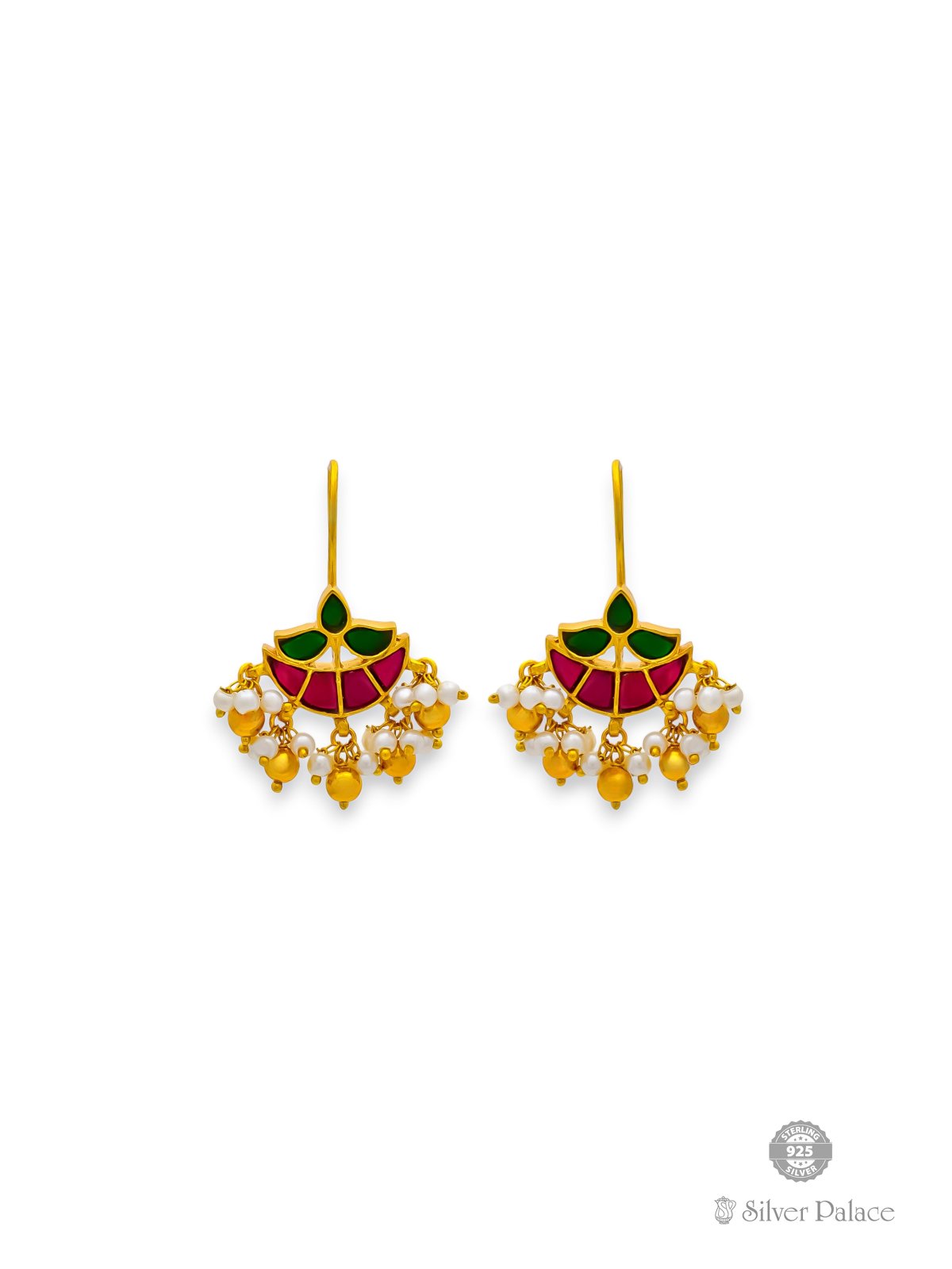 925 SILVER GOLD POLISHED CUT STONE DESIGN WITH HOOK TYPE EARRING FOR LADIES ANITE COLLECTION 