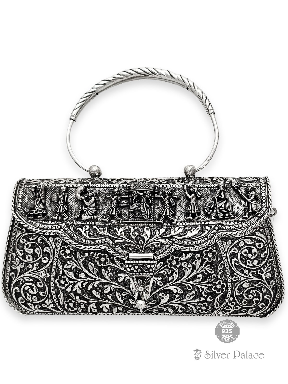 925 OXIDISED SILVER FLORAL NAGAS PURSE FOR WOMEN 