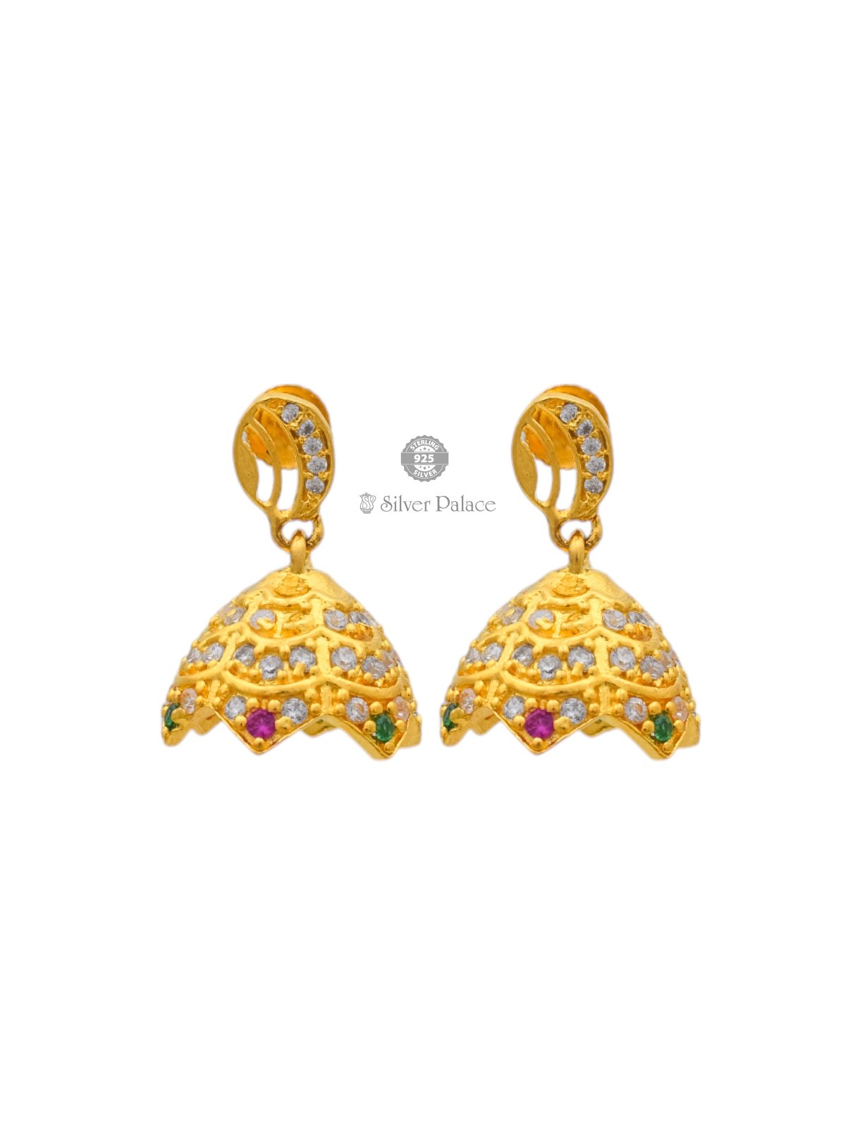 925 SILVER GOLD POLISHED FLORAL DESIGN JHUMKA FOR LADIES ANITE COLLECTION 