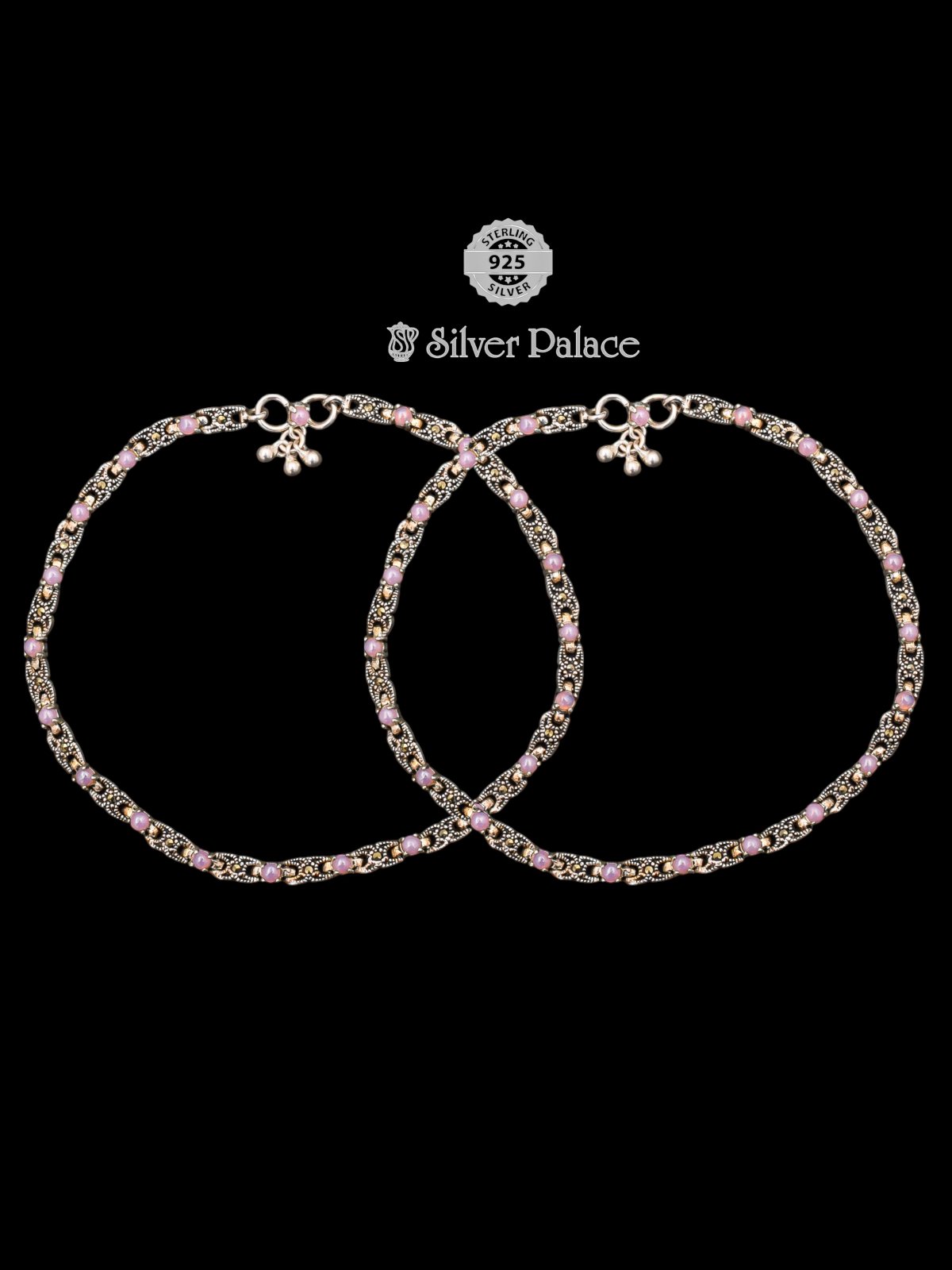 92.5 SILVER STYLISH PINK BALLS ANKLETS FOR GIRLS PUYA COLLECTION