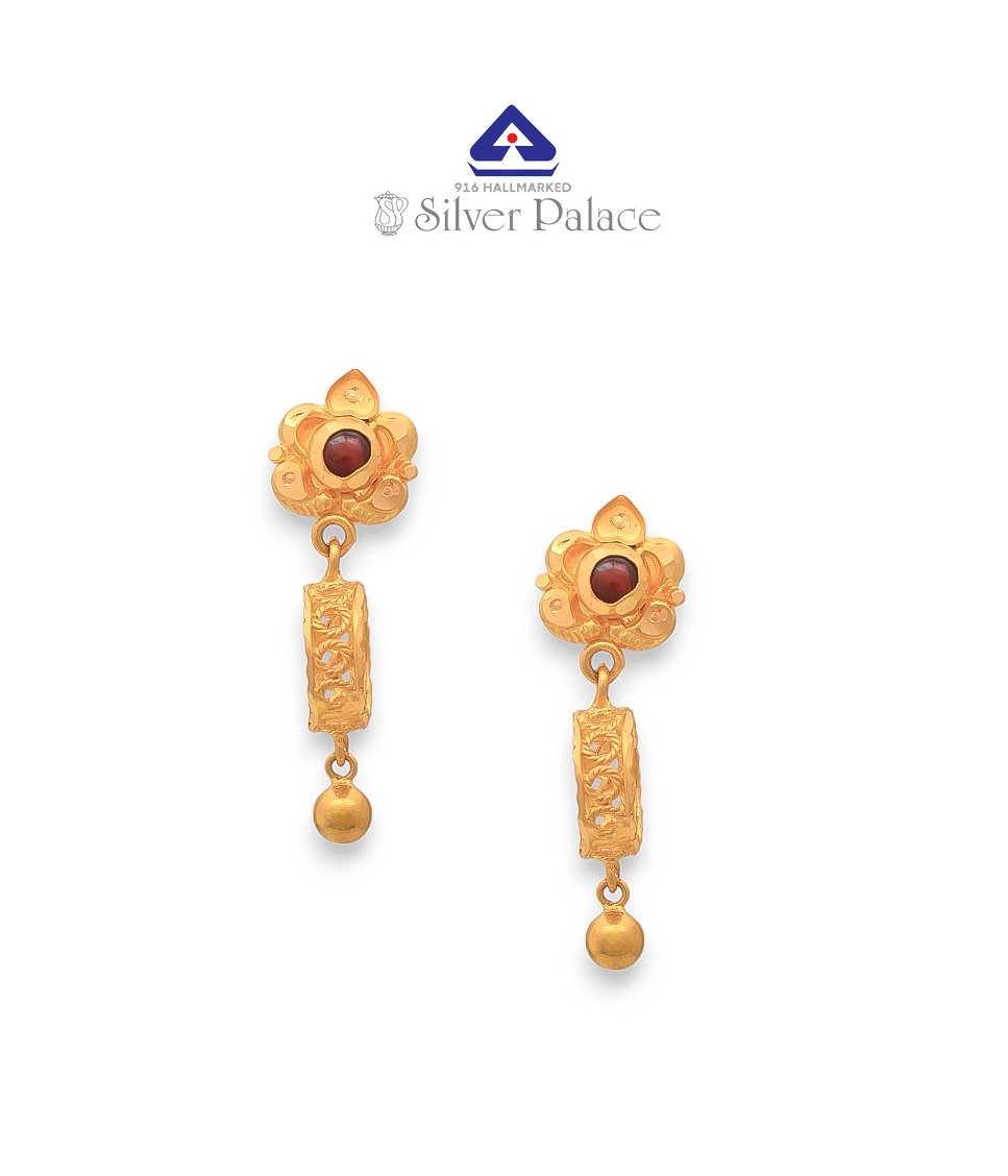 916 Pure Gold With  Kanche Collections Fancy Design with Drop  Earr Hoops  For Girls