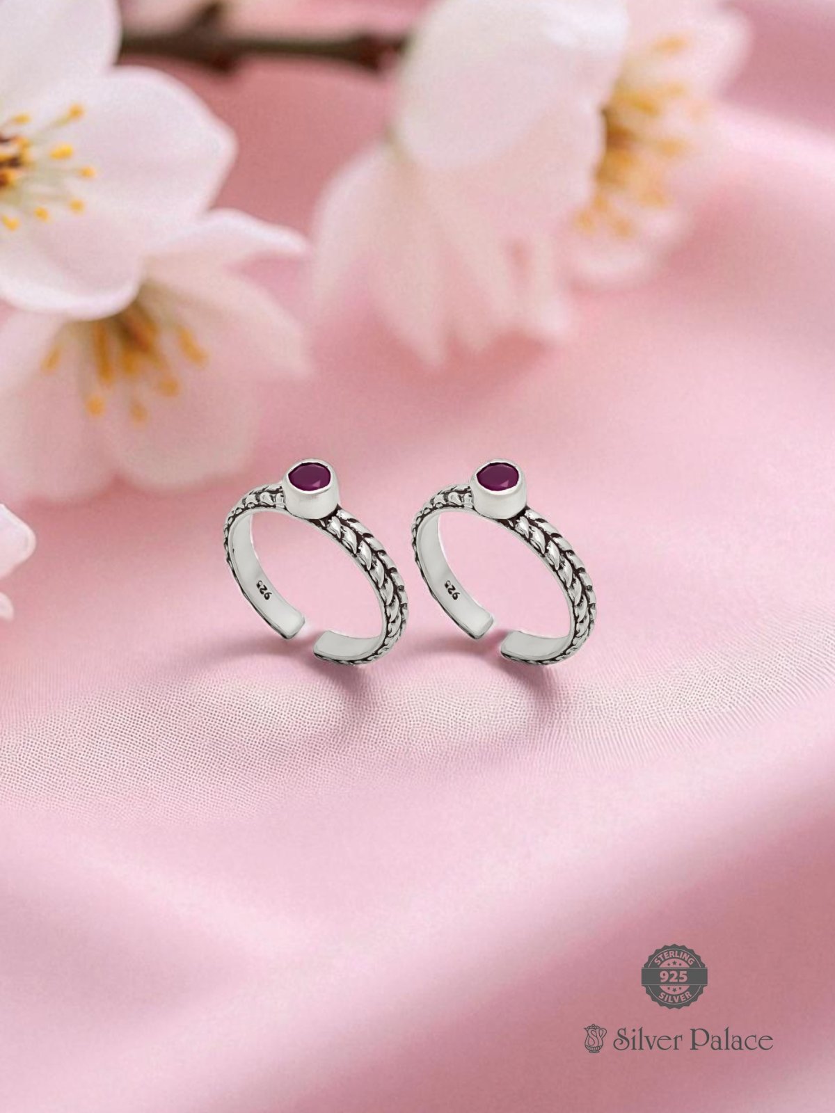 925 STERLING SILVER RED STONE TOE RING FOR WOMEN NEETH COLLECTION 