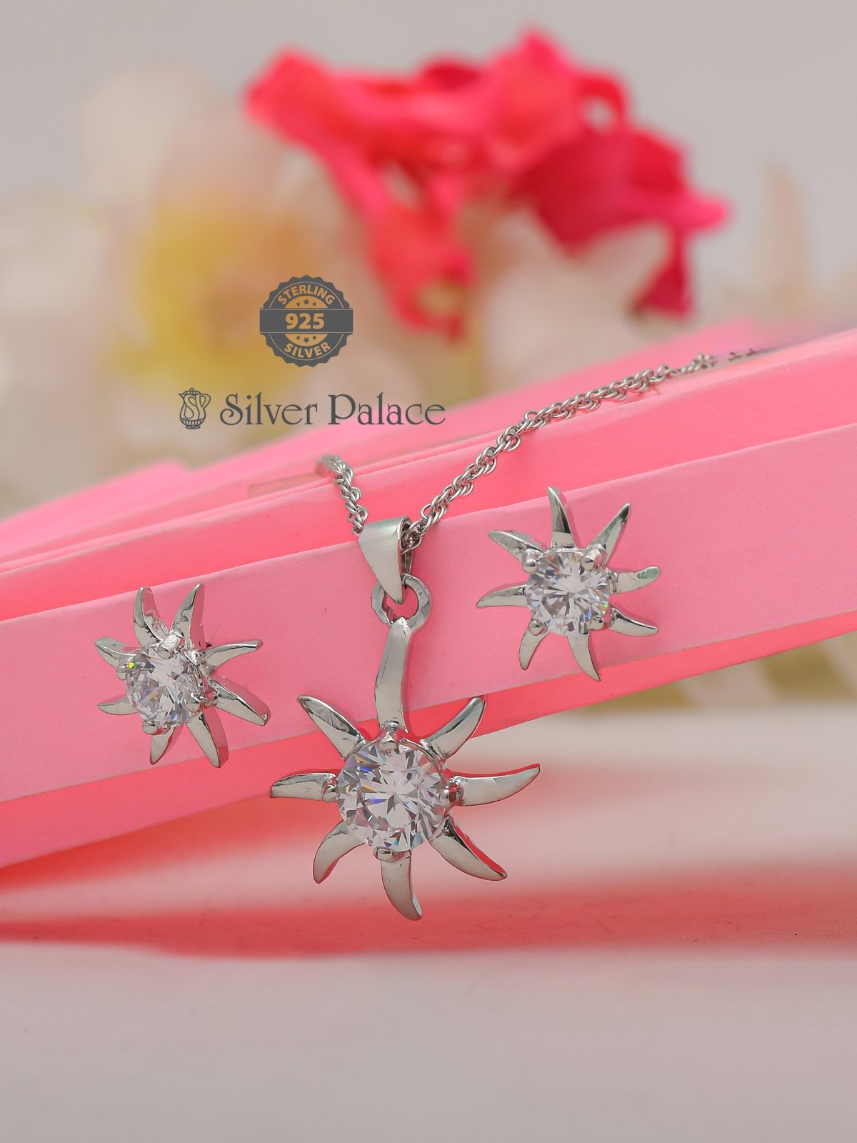 925 Sterling Silver spiky punk Puya Collections white stone Pendants Set For Girls