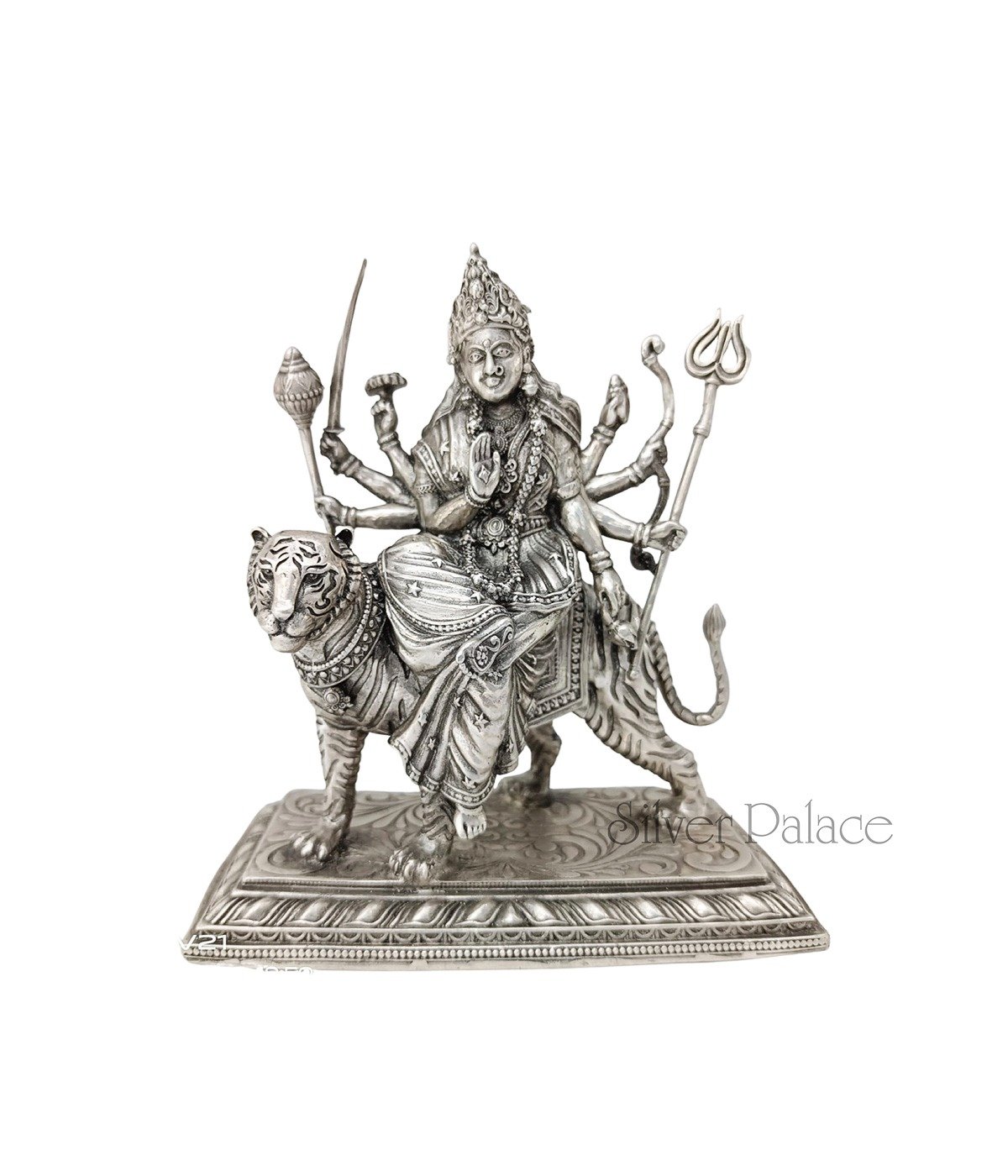 Oxidised Silver Goddess Durga Devi Idol - Silver Palace