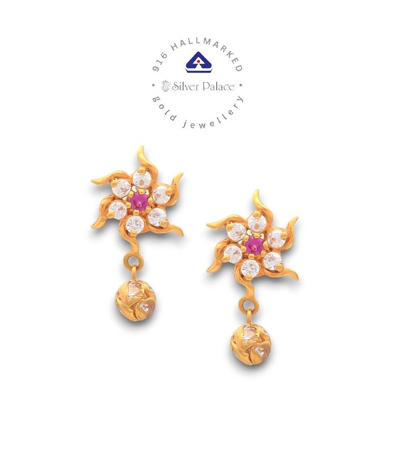  916  Gold With Kanche Collections Floral Design & Drop CZ Stone Studded Earring For Girls