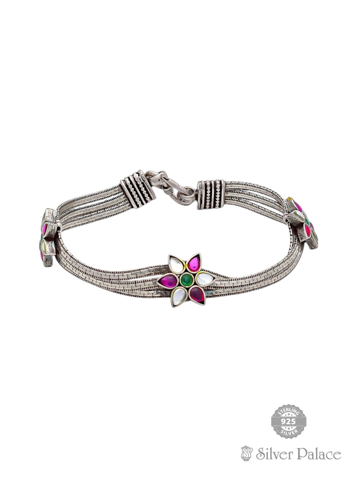 925 OXIDISED SILVER BAND TYPE FLORAL DESIGN BRACELET FOR GIRLS NEETH COLLECTION