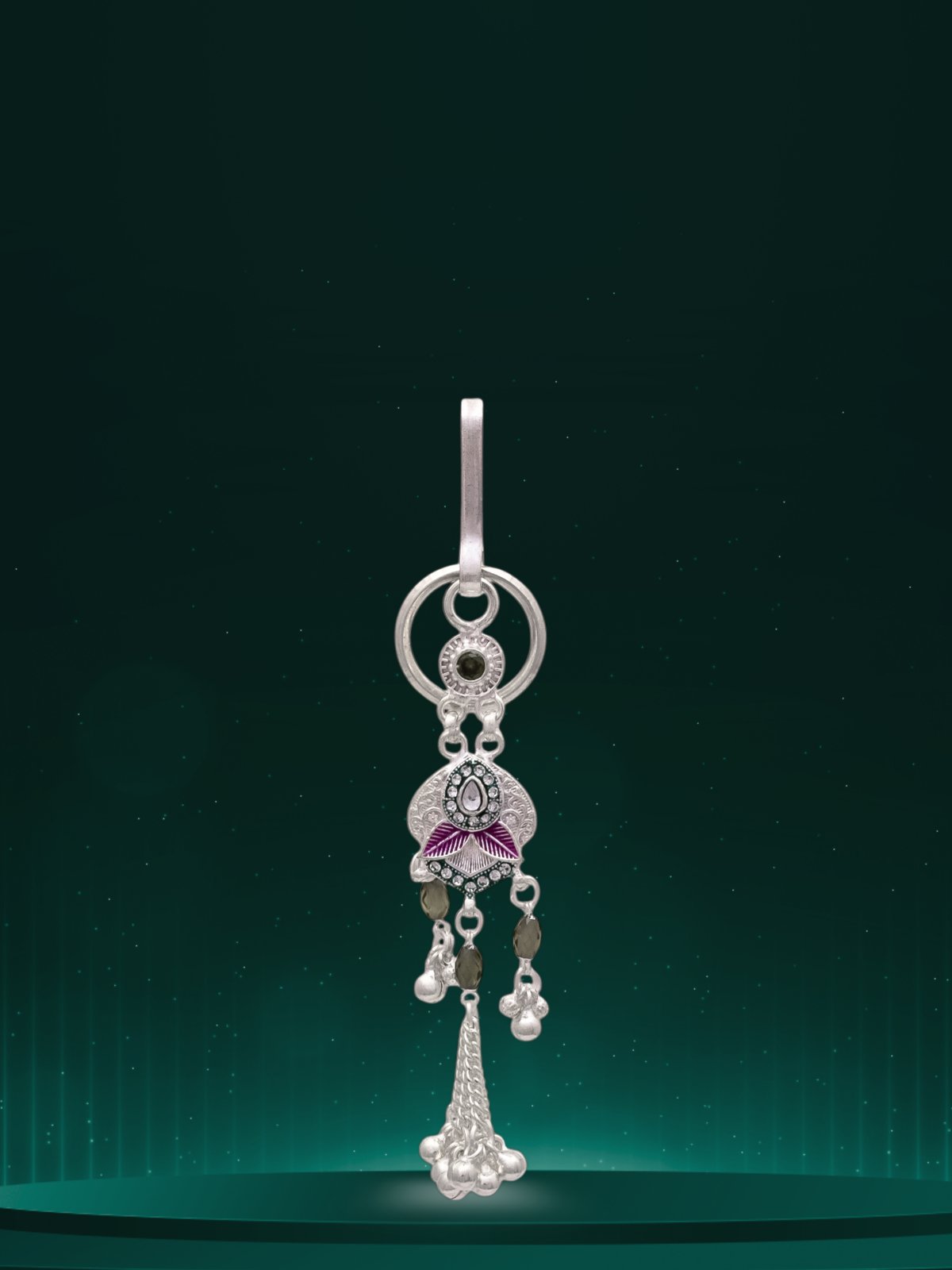 FINE SILVER FLORAL LEAF AND SILVER BEADS DESIGN HIP KEY RINGS FOR GIRLS