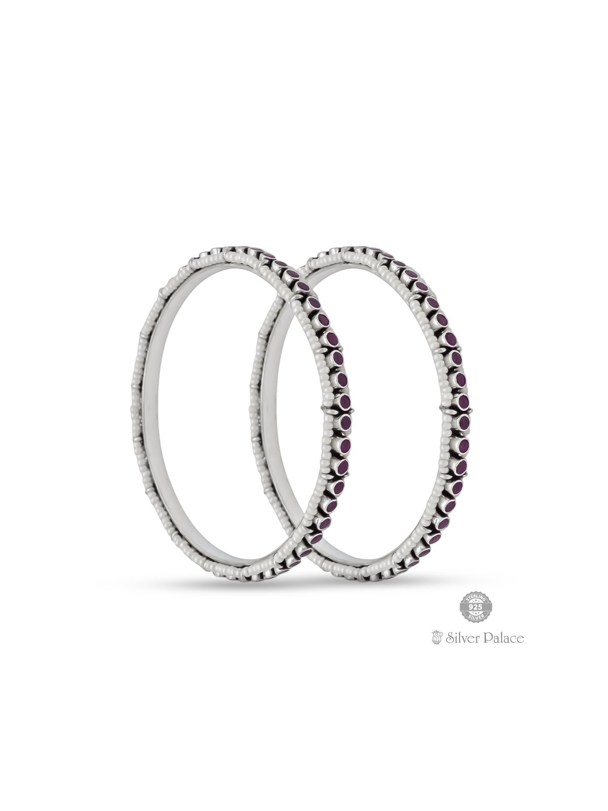 925 OXIDISED SILVER WHITE BEADS & PINK STONE BANGLE FOR LADIES NEETH COLLECTION 