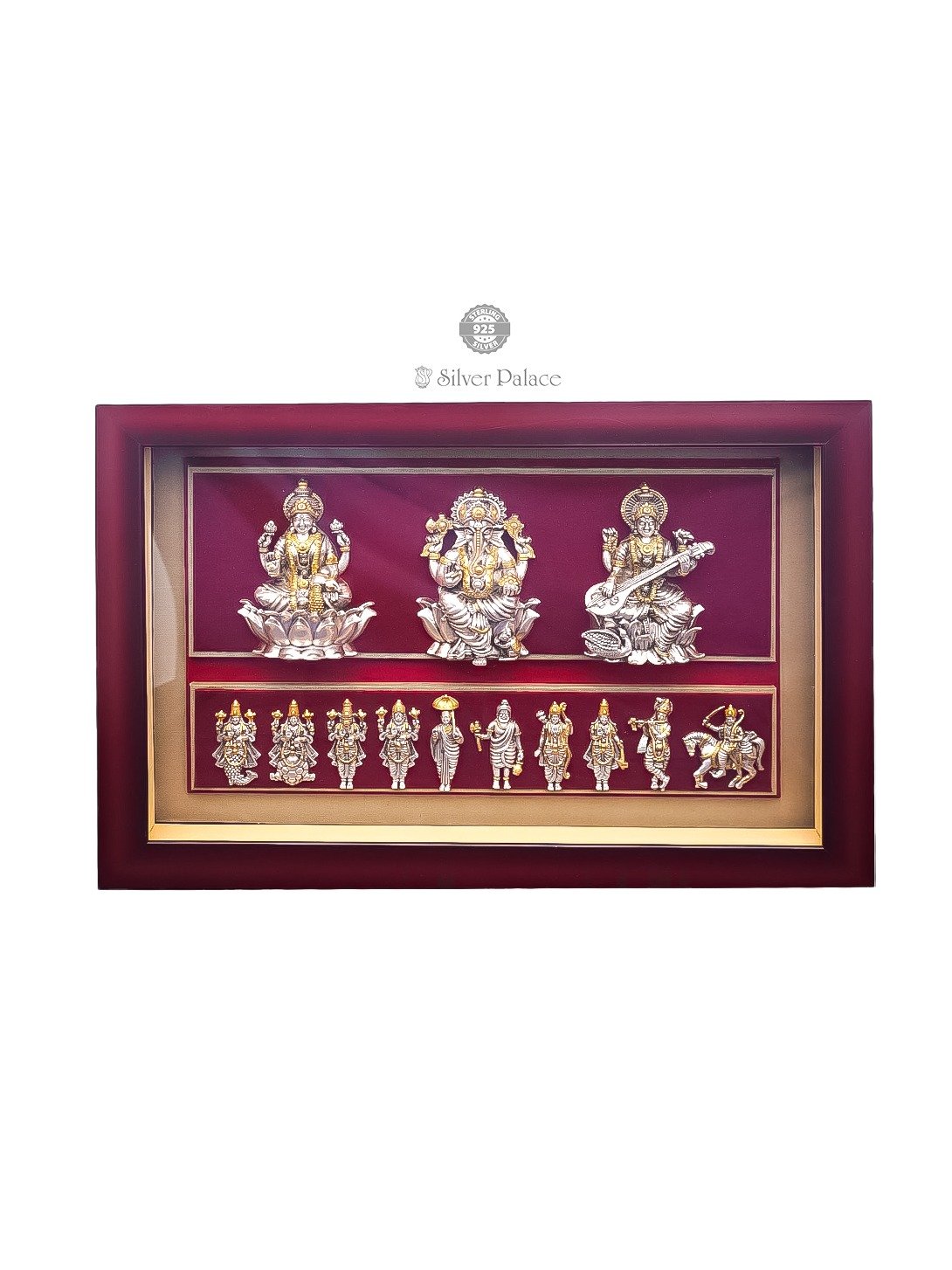 925 SILVER LAKSHMI GANESH SARASWATHI WITH DASAVATHARAM 4 in 1 PHOTO FRAME LAKSH COLLECTION