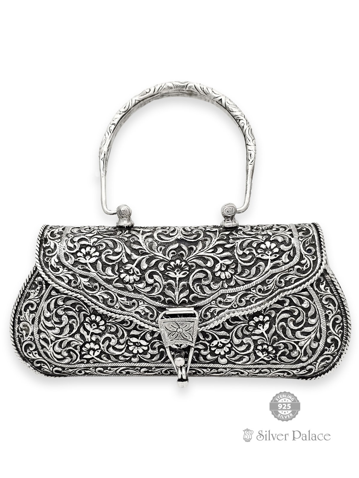 925 OXIDISED SILVER FLORAL NAGAS DESIGN PURSE FOR LADIES 