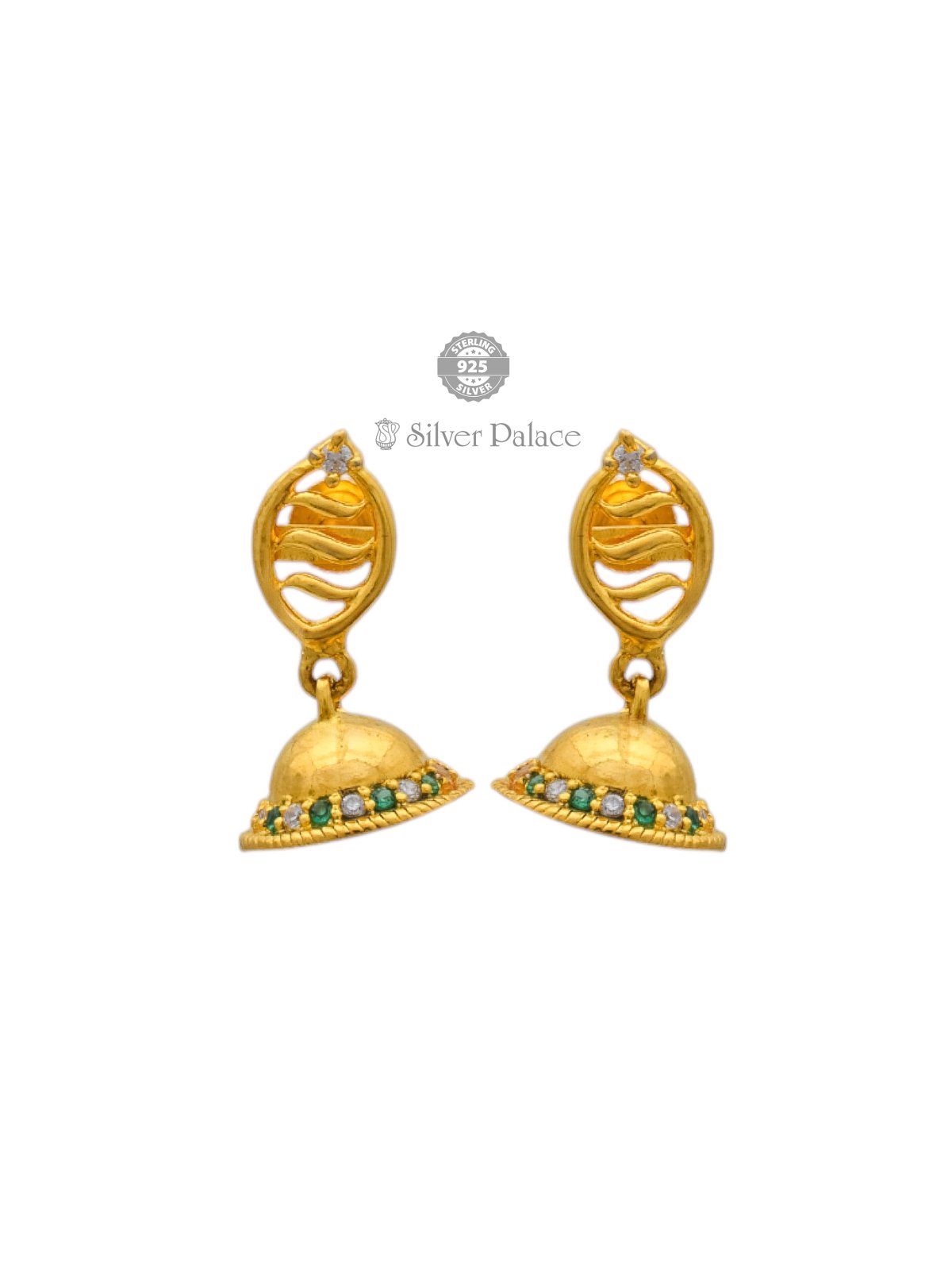 925 SILVER GOLD POLISH LEAF DESIGN WITH STONES JHUMKA FOR GIRLS ANITE COLLECTION 