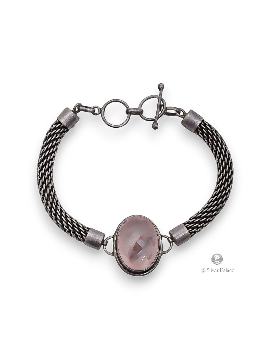 925 OXIDISED SILVER CHAIN TYPE WITH PINK STONE BRACELET FOR GIRLS NEETH COLLECTION