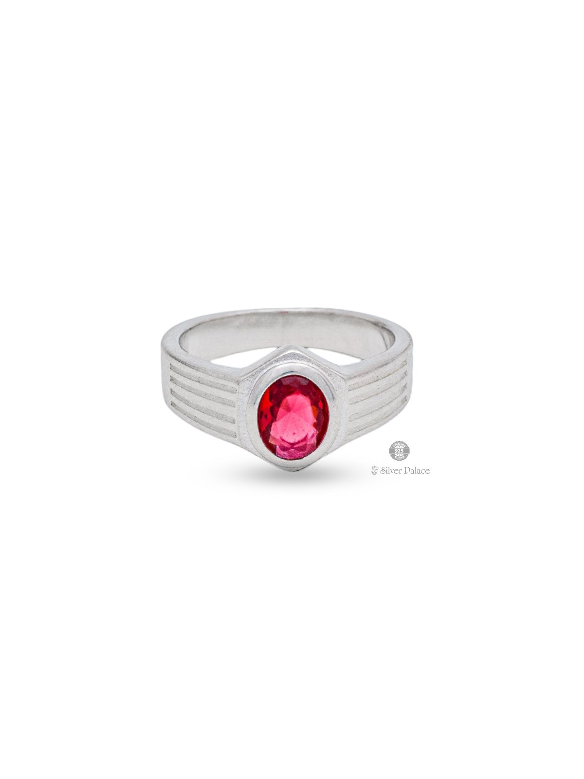 925 STERLING SILVER LINE DESIGN WITH RED STONE RASHI RING FOR UNISEX