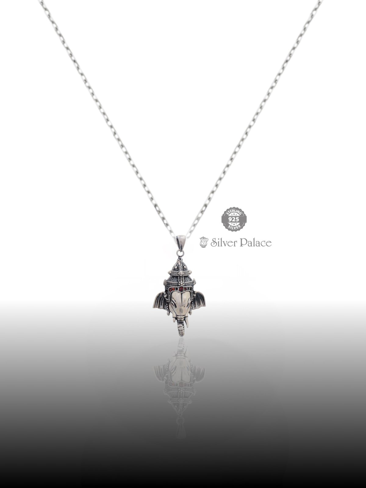 Ganesha Pendant in Silver with head and trunk of elephant Radhe collection