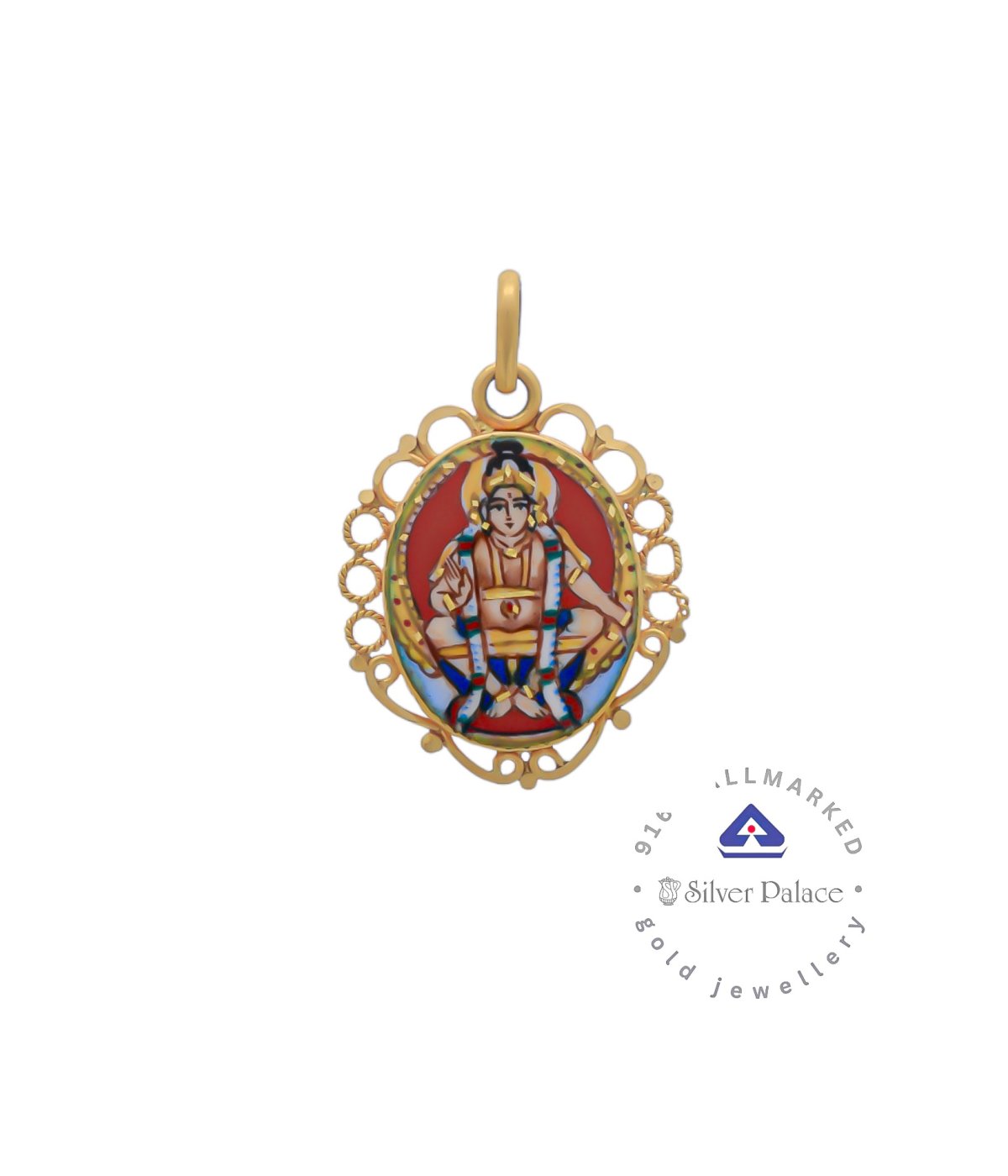 Kanche Collections 916 Pure Gold Murugan Divine With Enamel finish  Pendant For Mens & Womens 