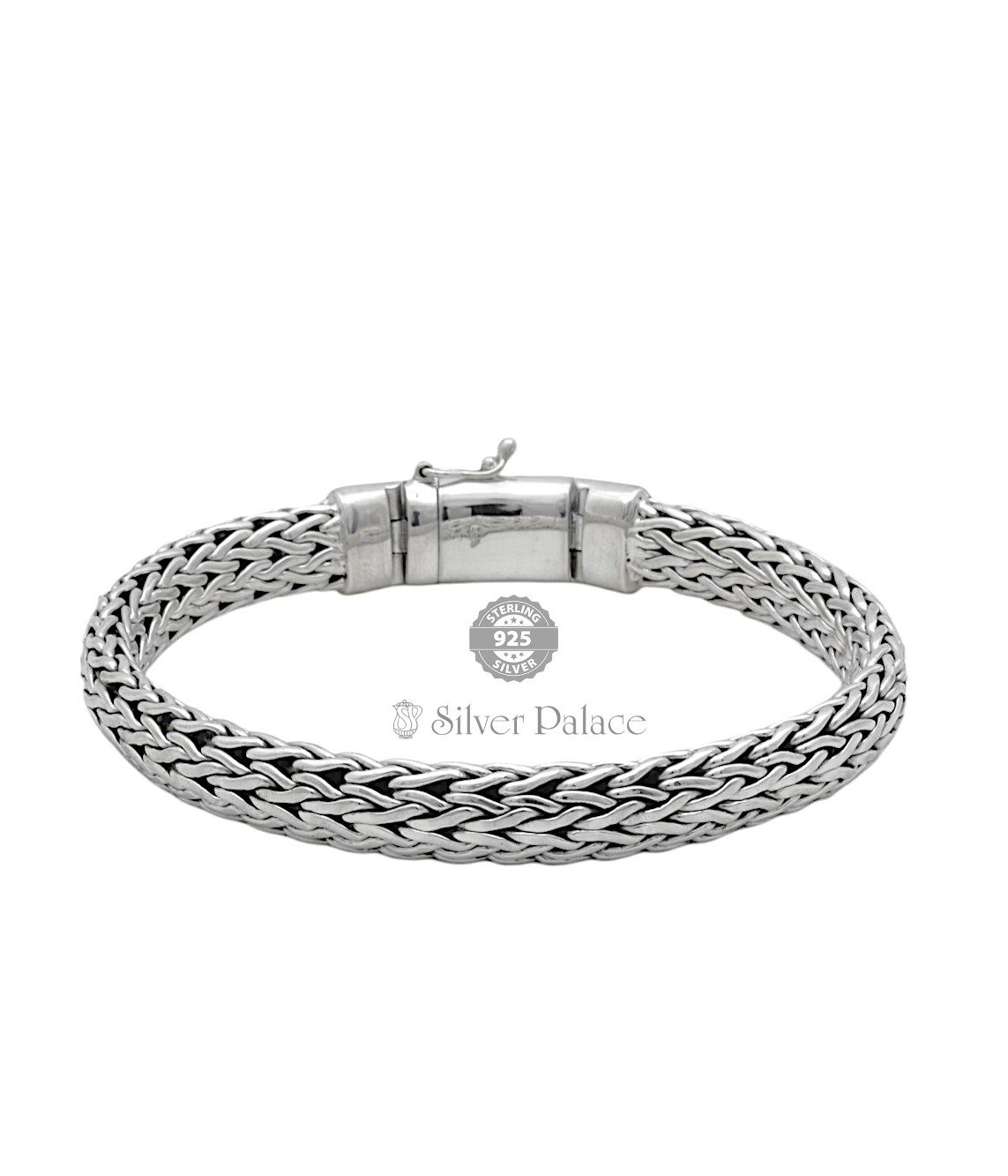 Unisex 925 Sterling Silver Woven Bali Thick Link Chain Bracelet For Mens