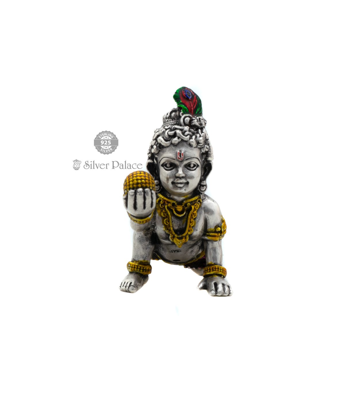 925 silver handmade idol god little Krishna, Laddu Gopal, crawling Krishna small statue sculpture temple puja art