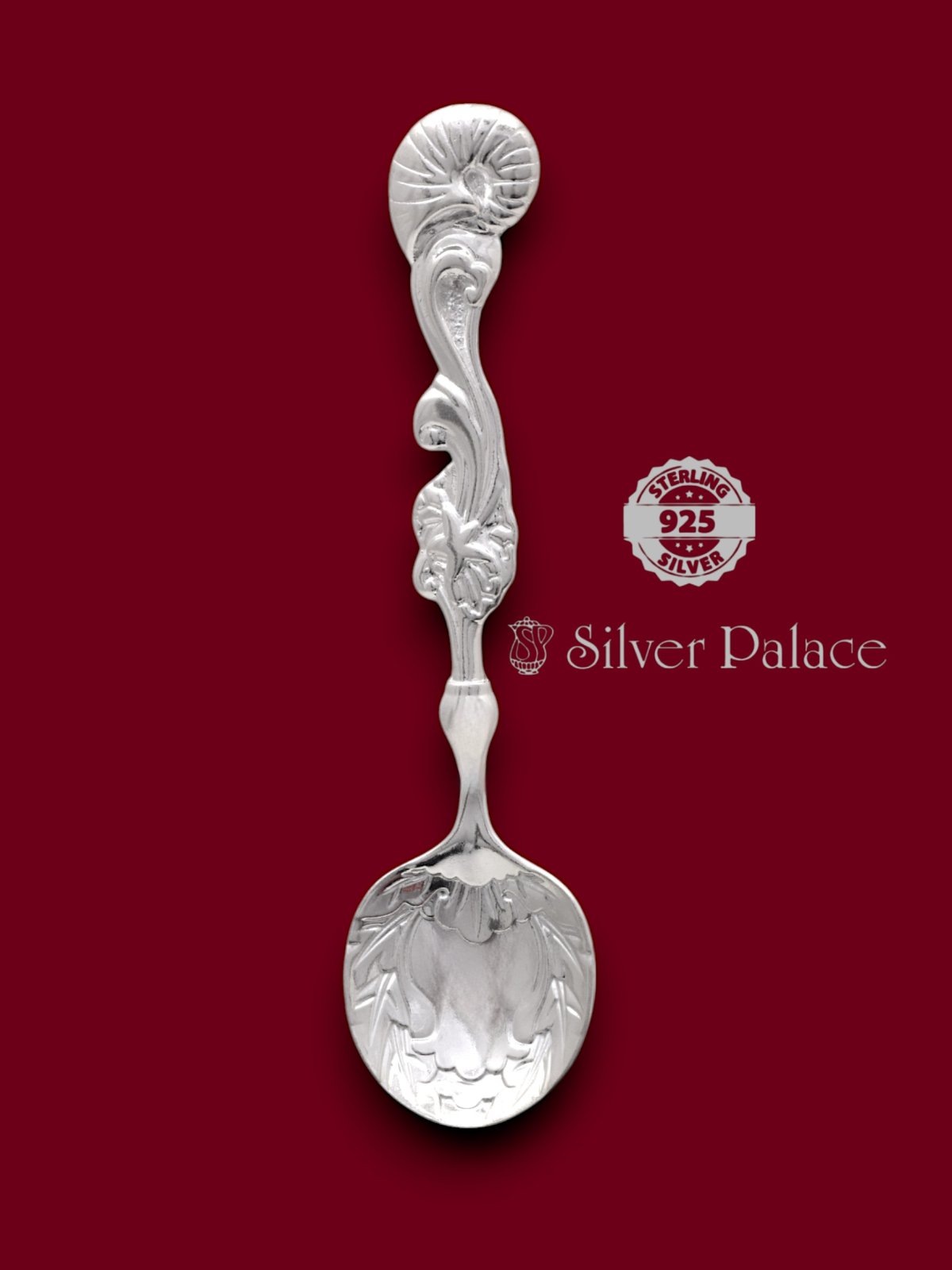 925 Pure Silver Floral Design Spoon Perfect Gift For Childrens