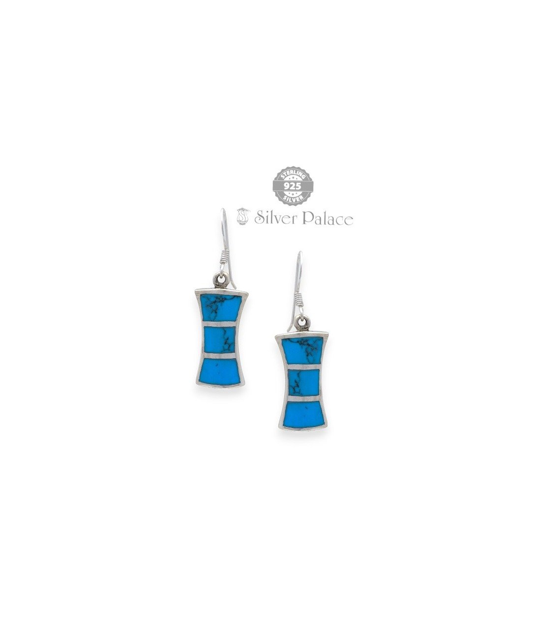 Pure Silver Trishe Collection Blue Turquoise Bar Shape Earrings For Regular Use