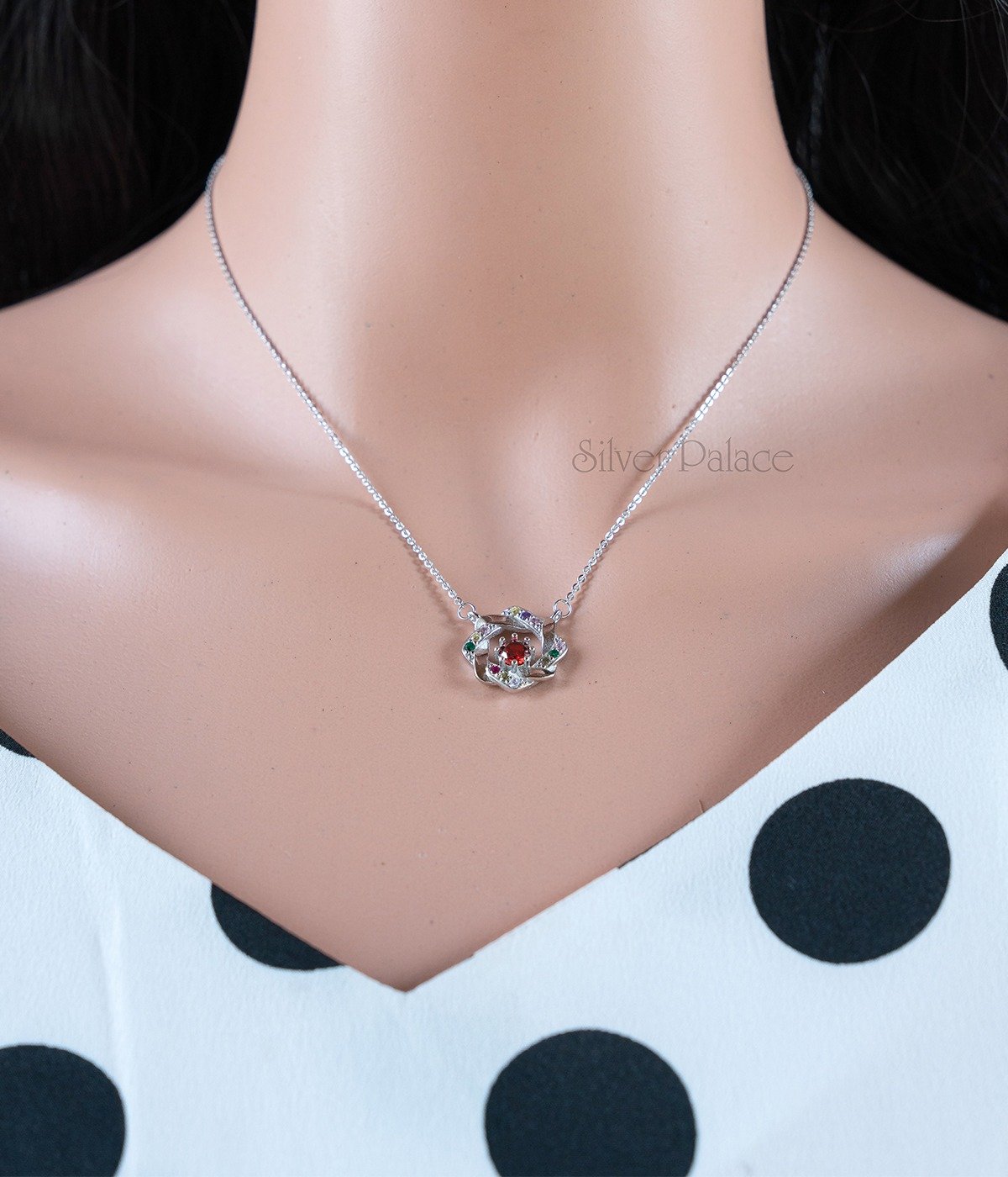 92.5 STERLING SILVER ROSE SHAPED STONE STUDDED PENDANT