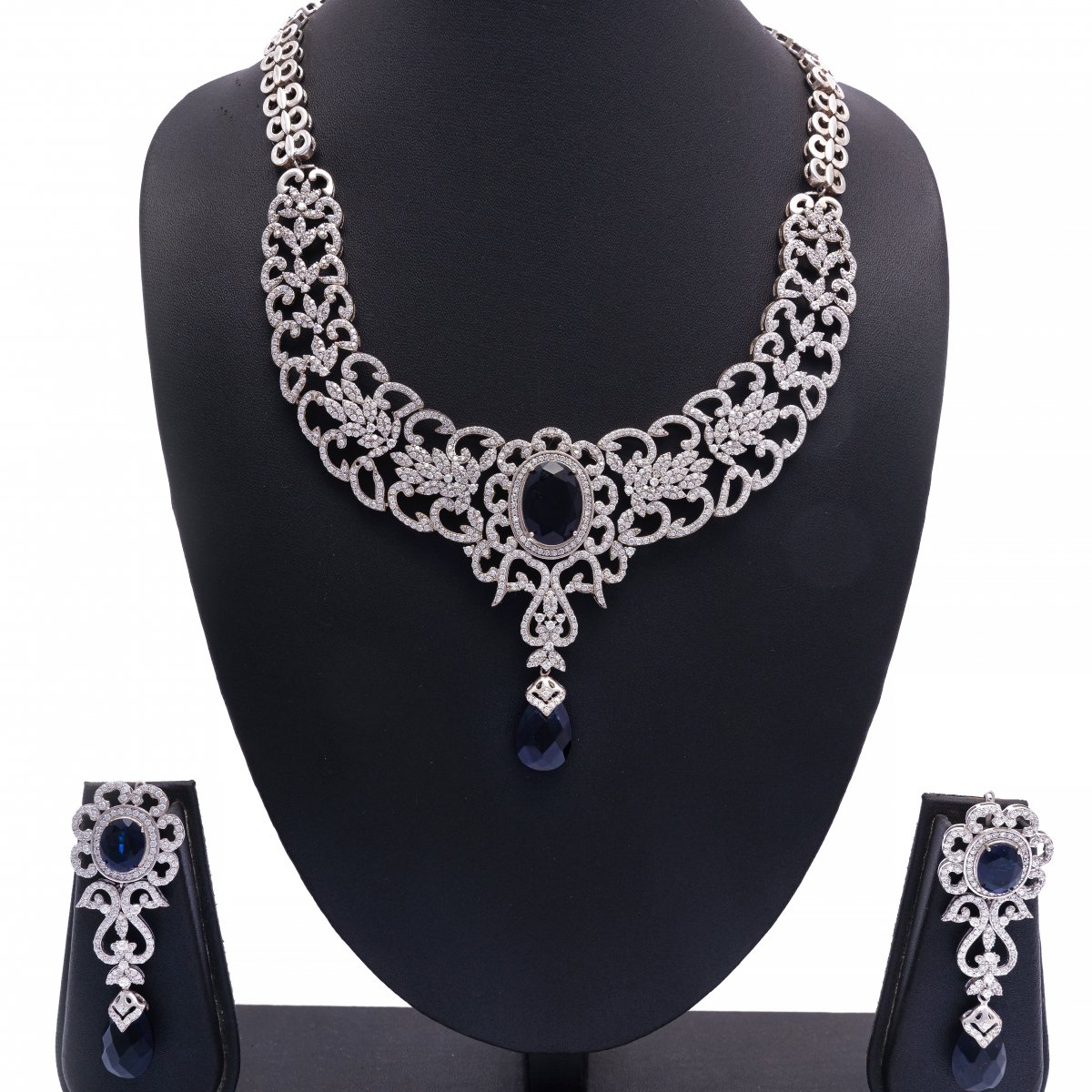 EVENING PARTY SILVER NECKLACE WITH EARRINGS FOR WOMEN 