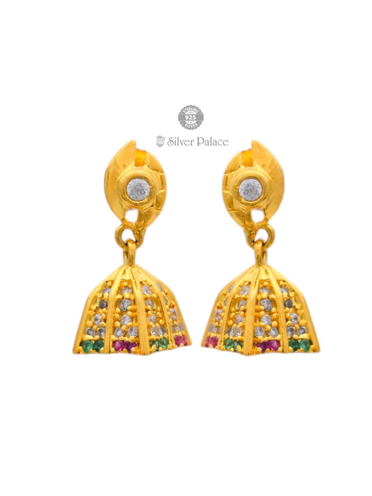 925 SILVER GOLD POLISH MULTI COLOR STONE JHUMKA FOR GIRLS ANITE COLLECION ANITE COLLECTION