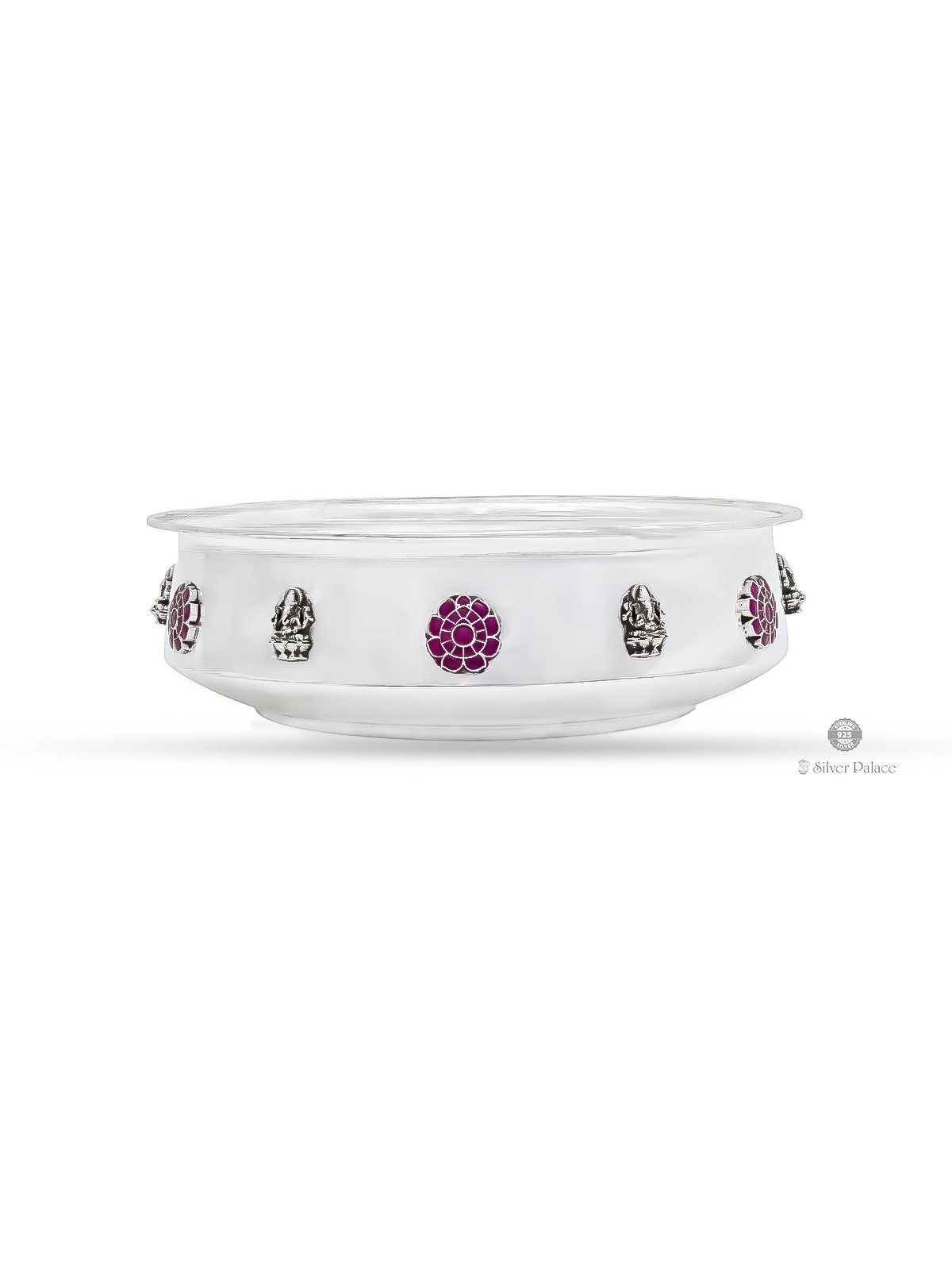 925 STERLING SILVER GANESH WITH PINK STONE DESIGN AARTHI PLATE 