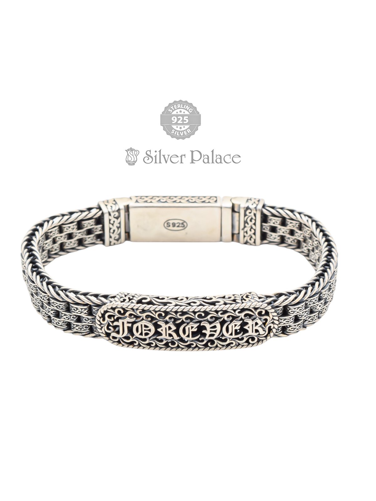 925 OXIDISED SILVER FOREVER TEXT ENGRAVED BRACELET FOR MEN MAAN COLLECTION