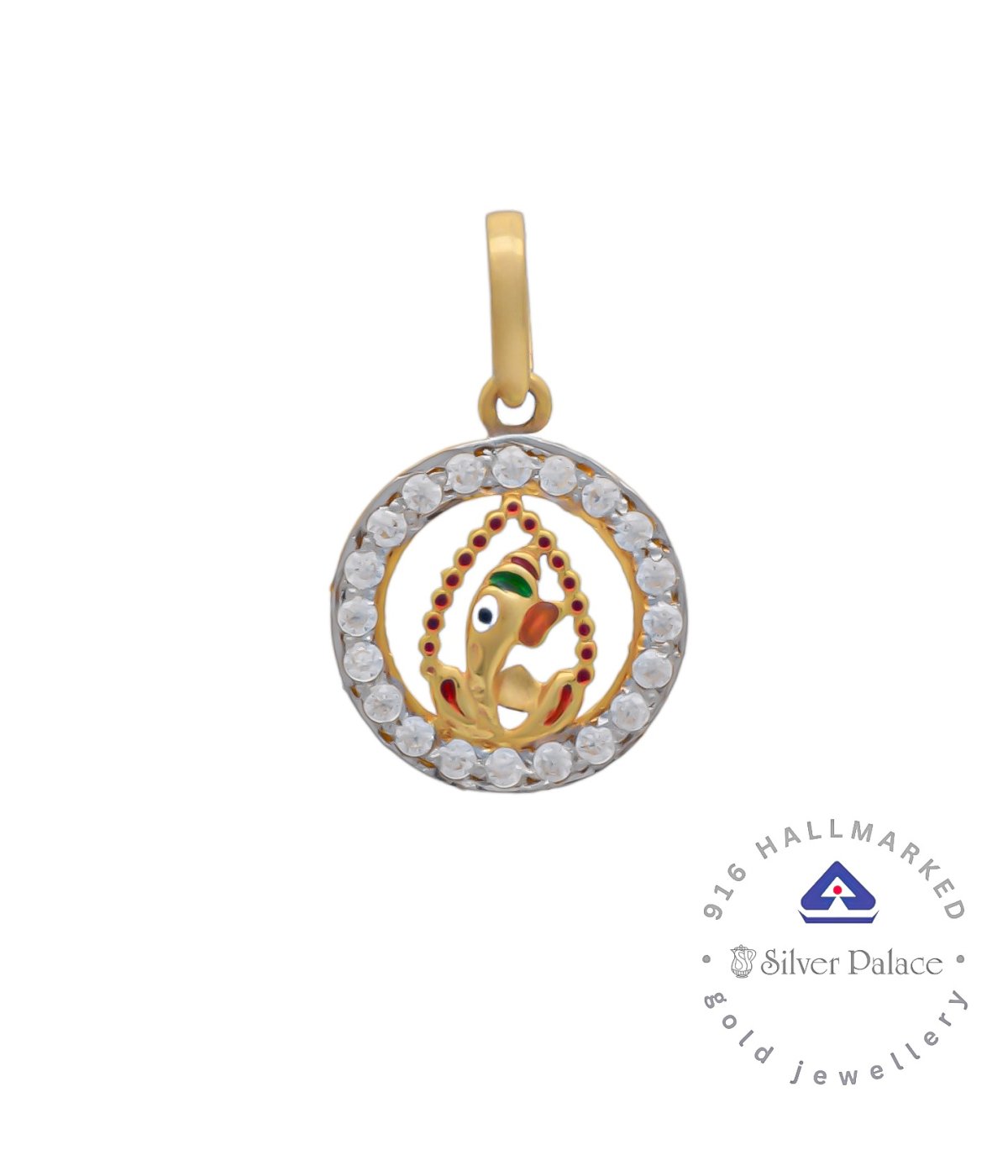 Kanche Collections 916 Pure Gold Ganesha Divine Pendant With CZ Stone Studded & Enamel Finish For Mens & Womens 