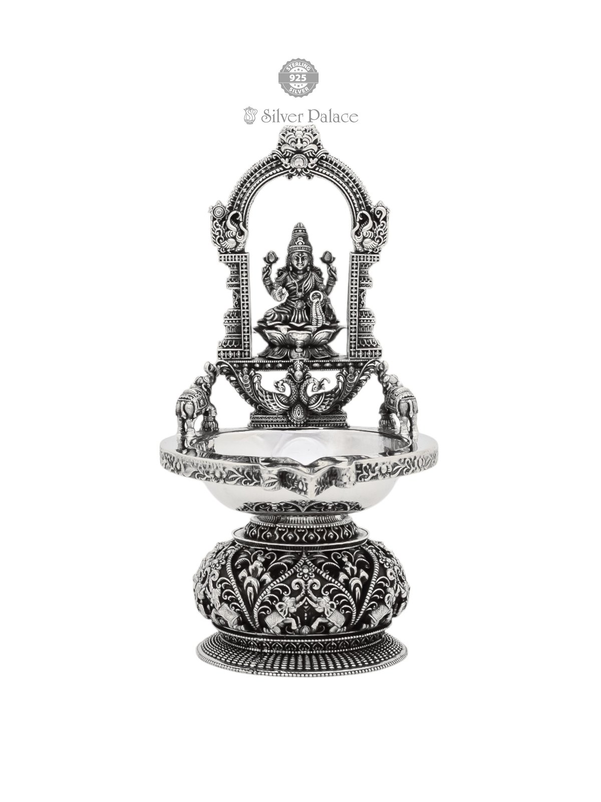 925 ANTIC SILVER LAKSHMI LAMP FOR TEMPLE RITUALS GIFT 