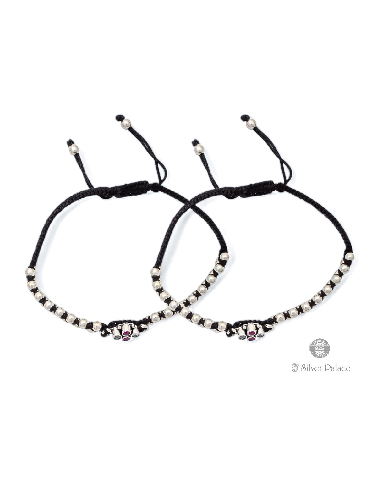 925 PURE SILVER SILVER BEADS AND PINK STONE ANKLET FOR GIRLS 