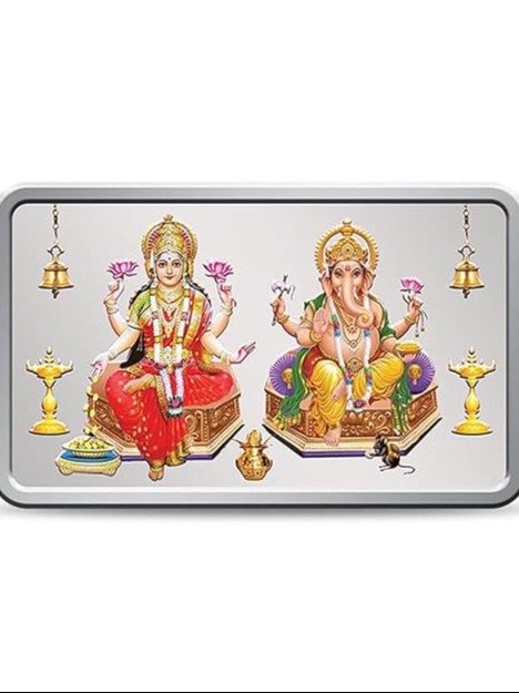 PURE SILVER KUNDAN LAKSHMI GANESH 999 SILVER RECTANGULAR COIN BARS