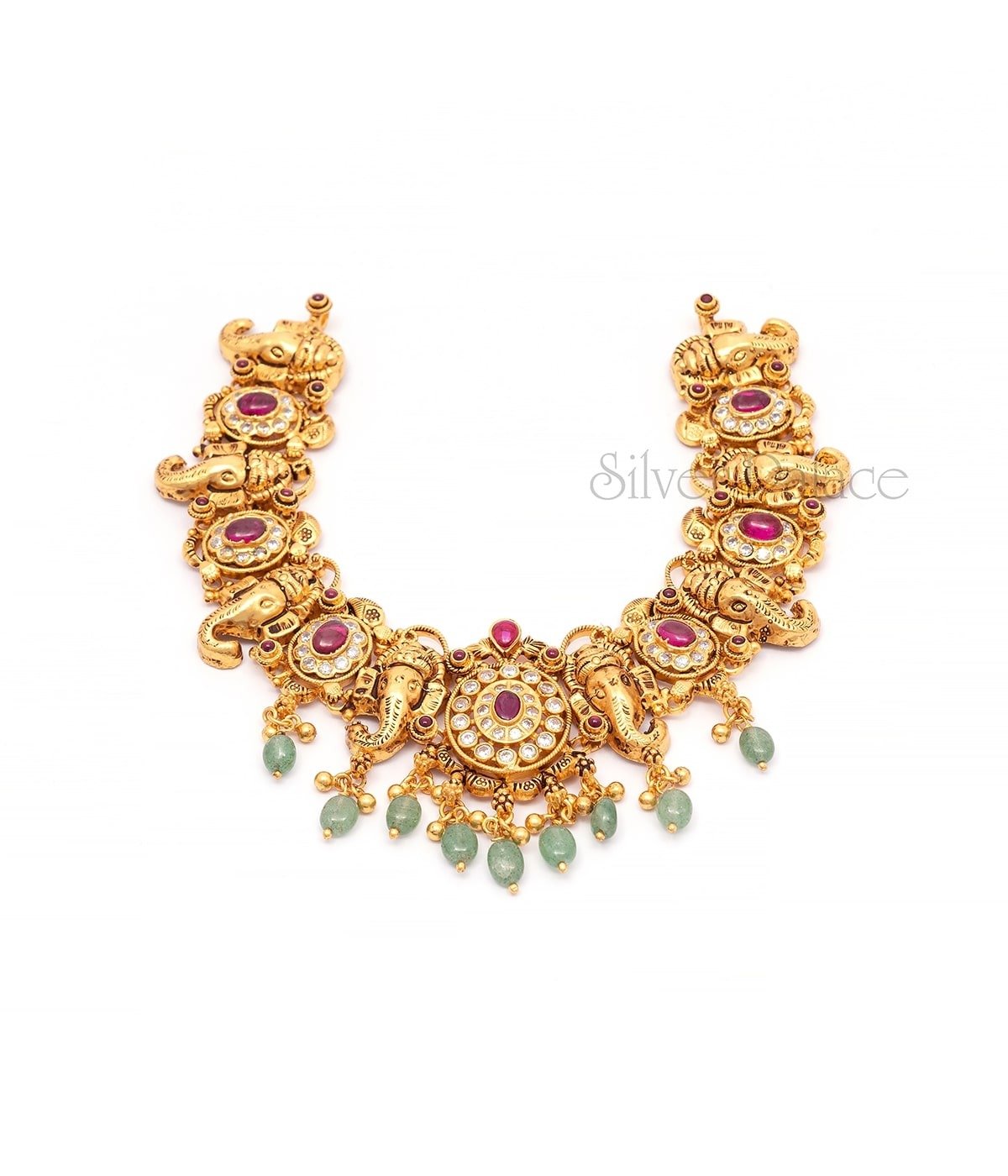 GOLD PLATED KUNDAN STONE GANESH NECKLACE IN SILVER 
