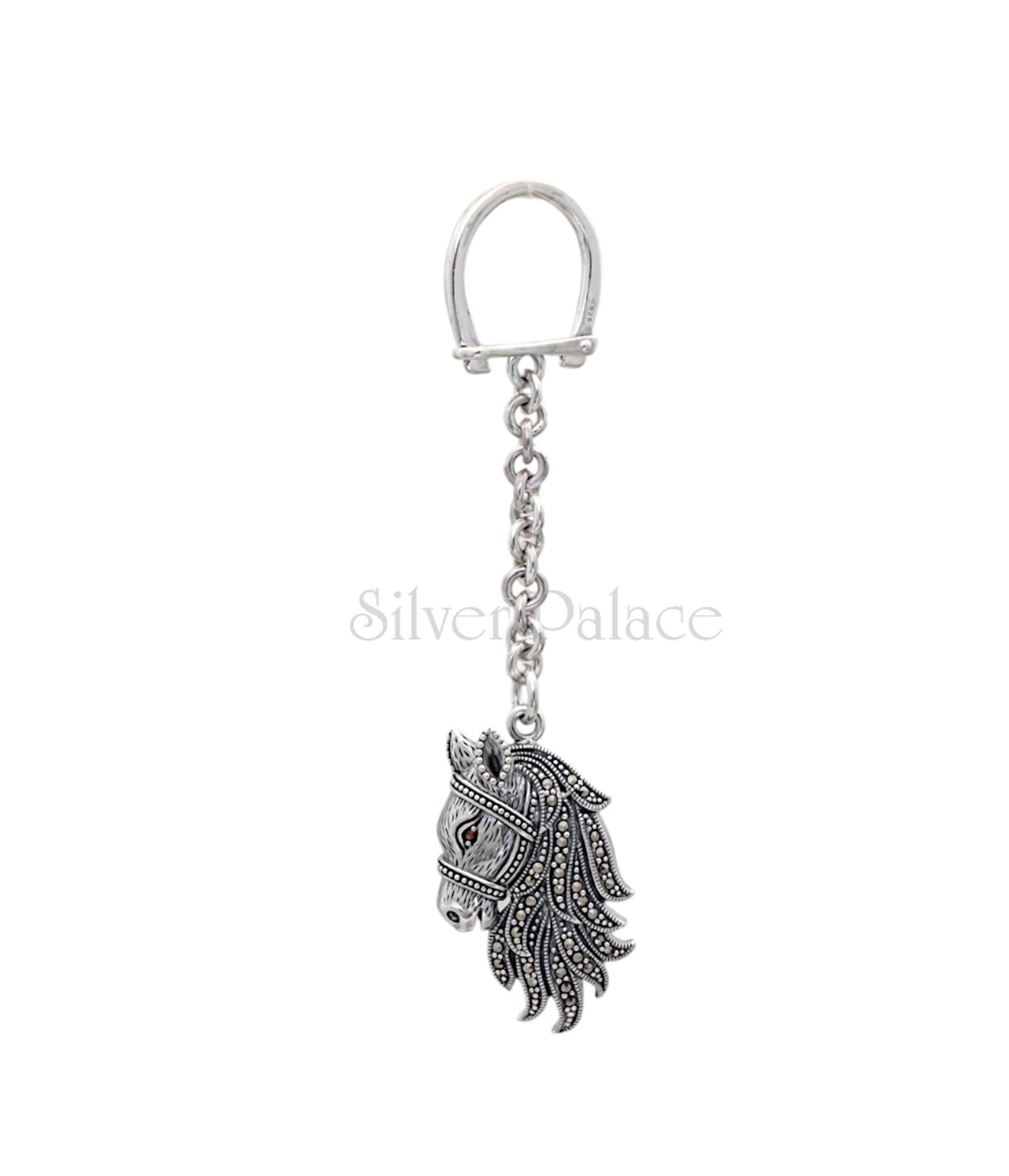 92.5 PURE SILVER VINTAGE HORSE HEAD KEYCHAIN FOR MEN